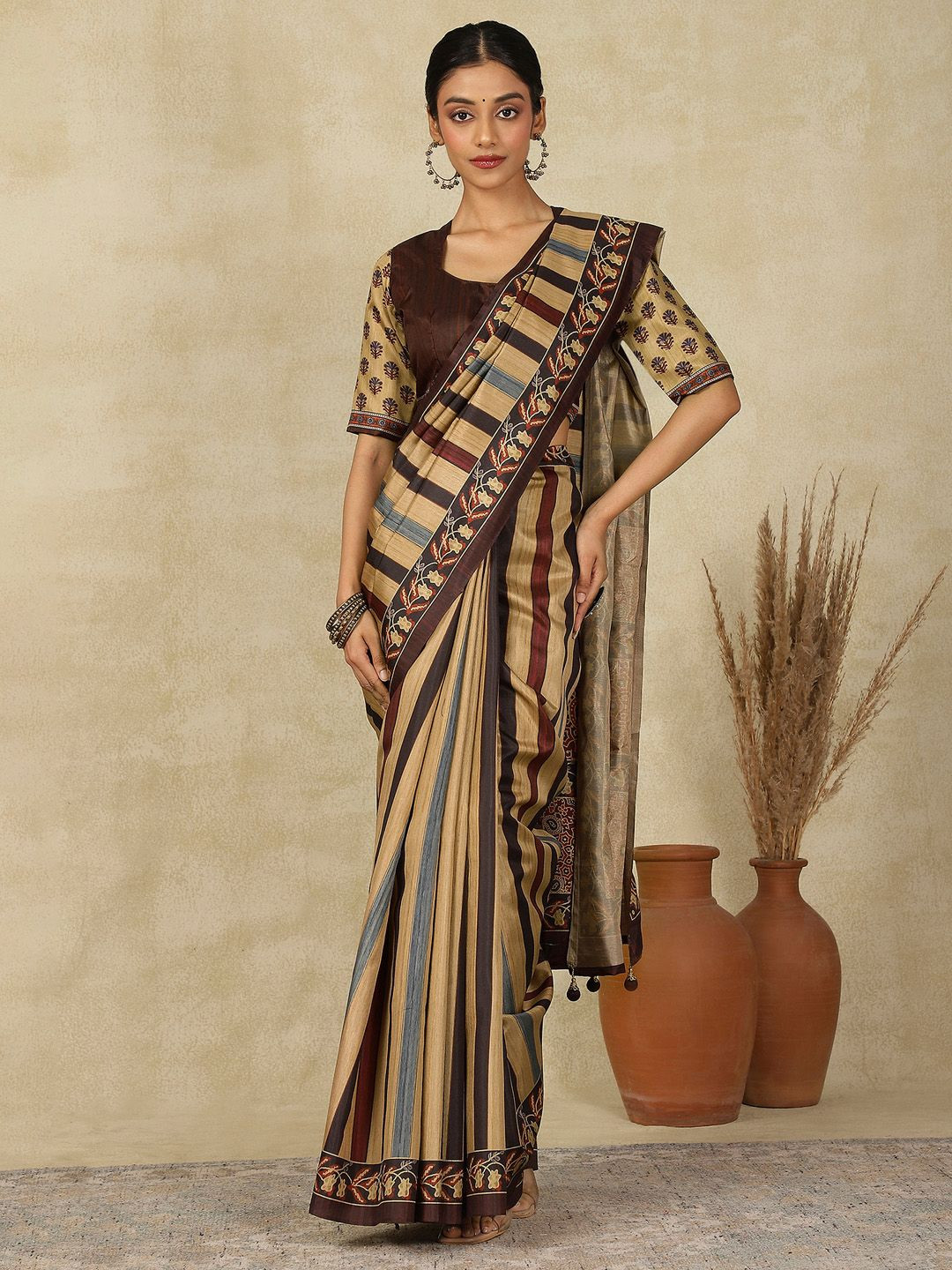all about you Printed Festive Wear Saree with Matching Blouse