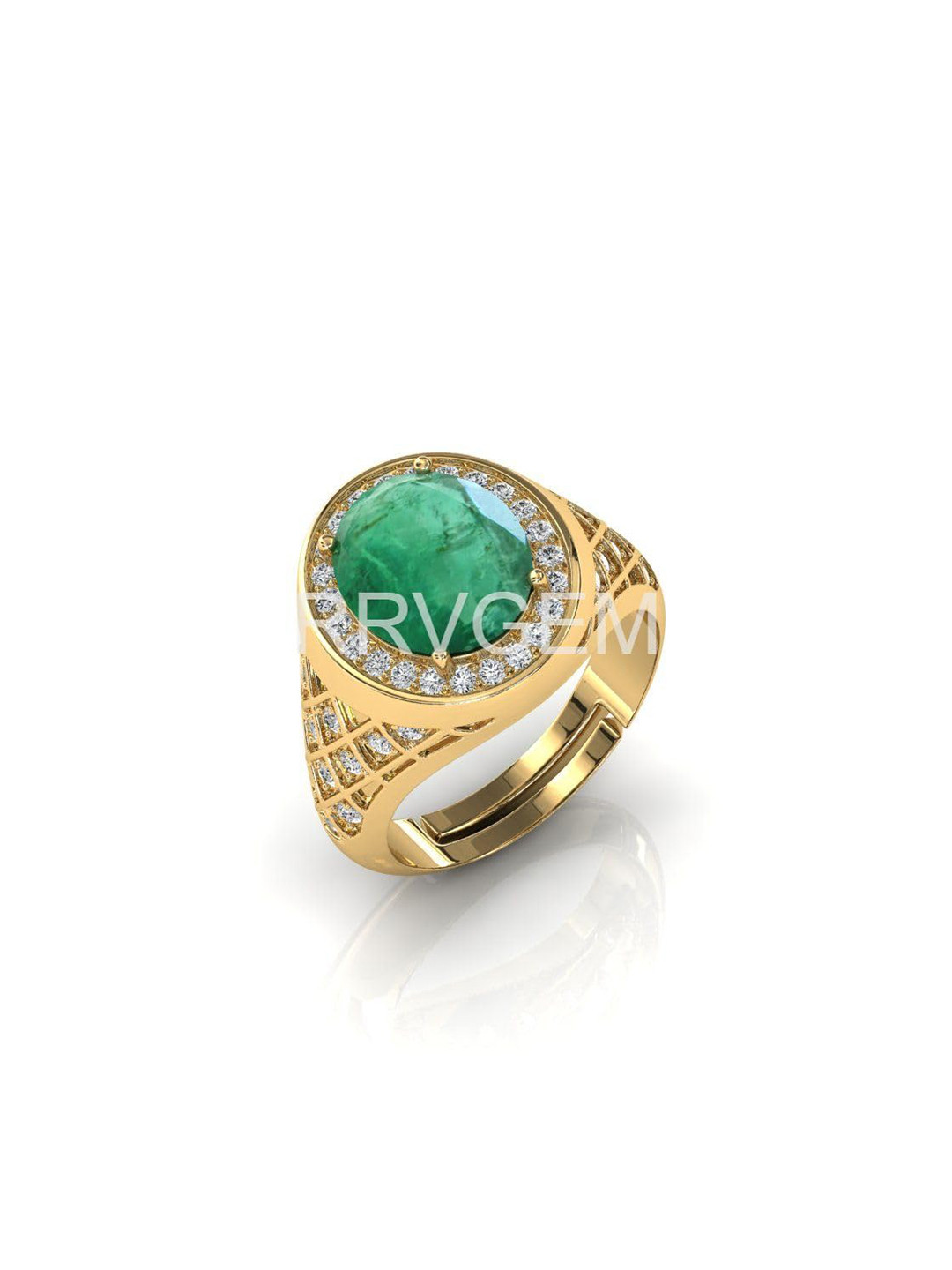 RRVGEM Unisex Gold Plated 7.25 Ratti Emerald Finger Ring