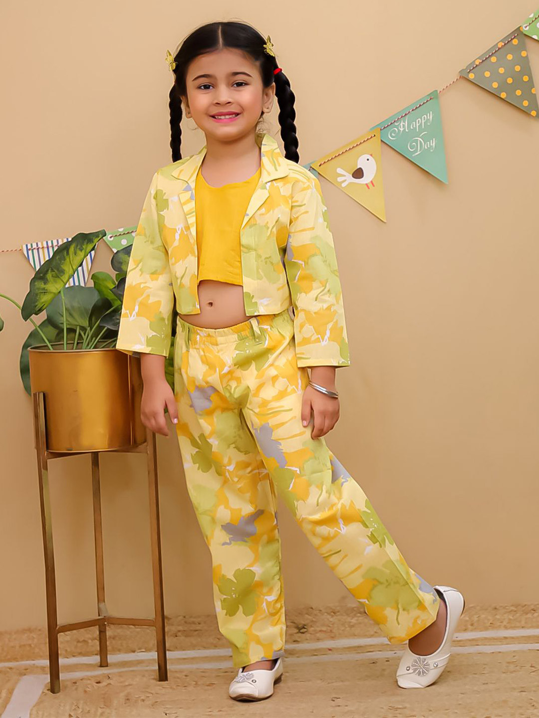 Aj DEZInES Blue Cotton Full sleeves Floral Girls Co-Ords Full-sleeves for Girls