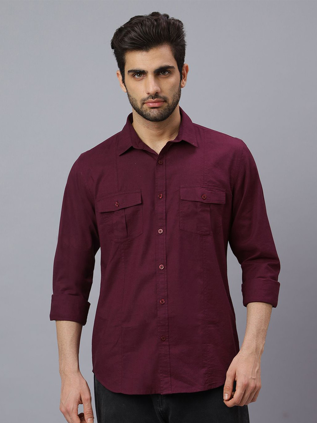 NEON CHILLIE Spread Collar Classic Slim Fit Linen Cotton Shirt