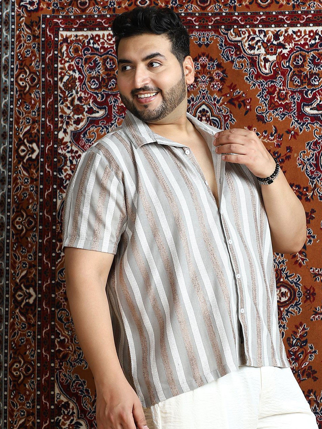 Instafab Plus Vertical Striped Comfort Spread Collar Cotton Shirt