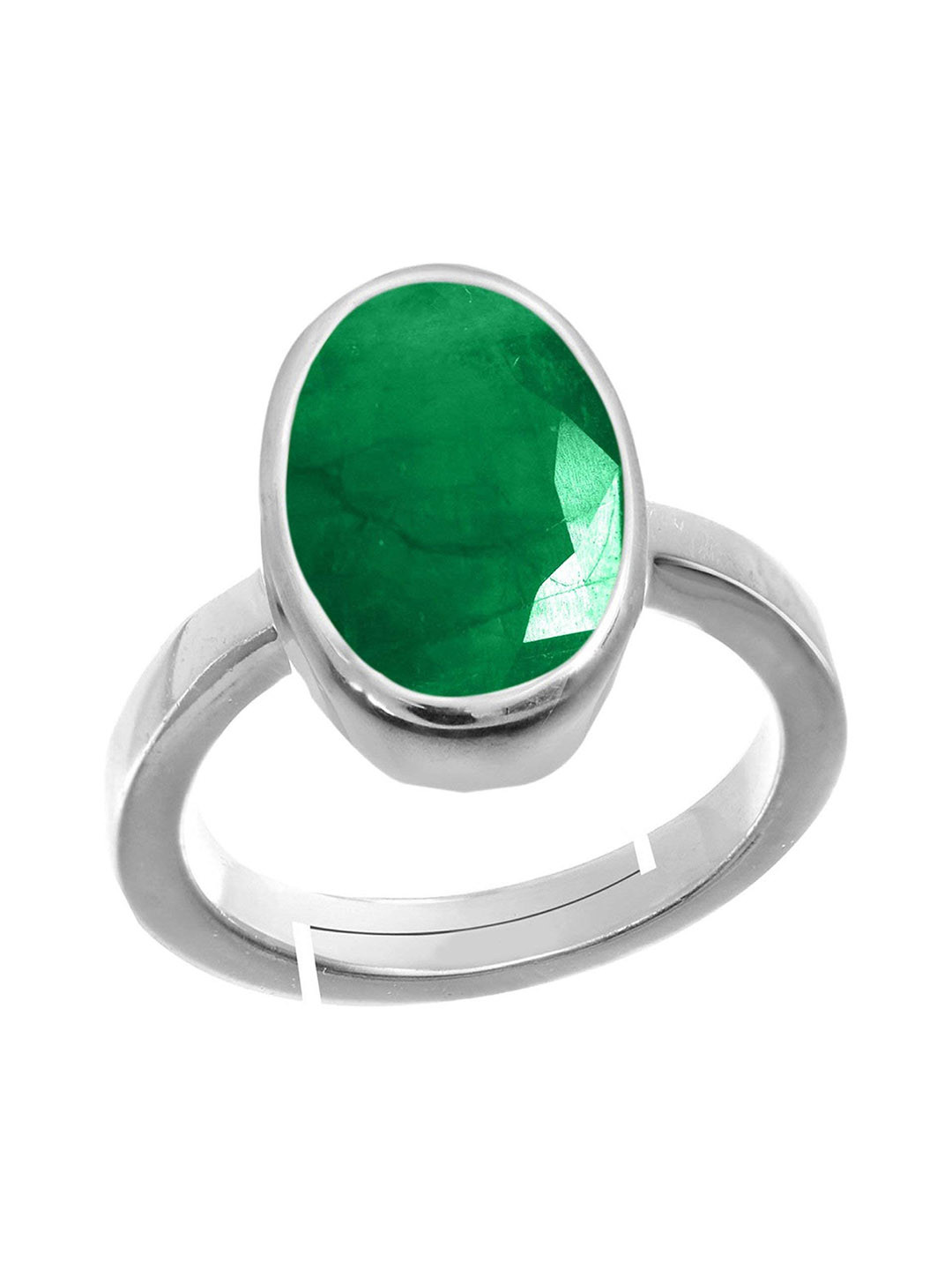RRVGEM 6.25 KT Green Emerald Adjustable Silver Plated Green Panna Ring