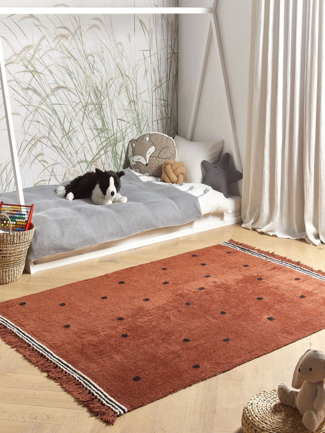 THEGASBH Maroon Unisex Striped Hand-Tufted Cotton Carpet