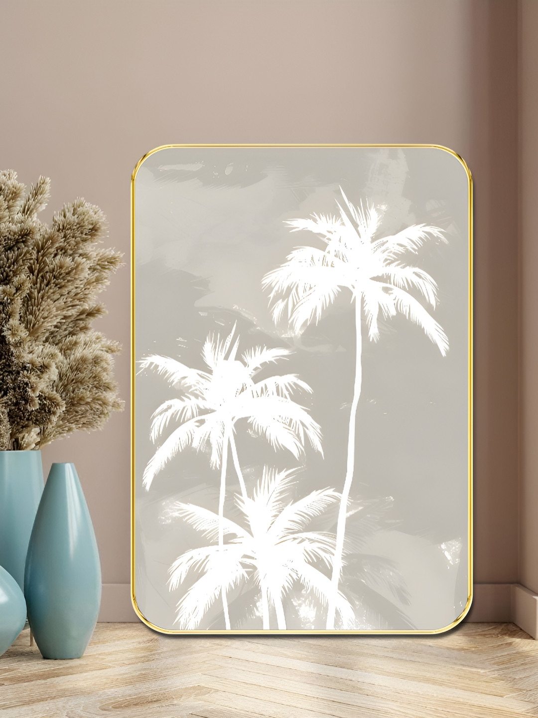 Myntra Elegant Homes White & Grey Wood Minimalist Palm Tree Sparkle Wall Art