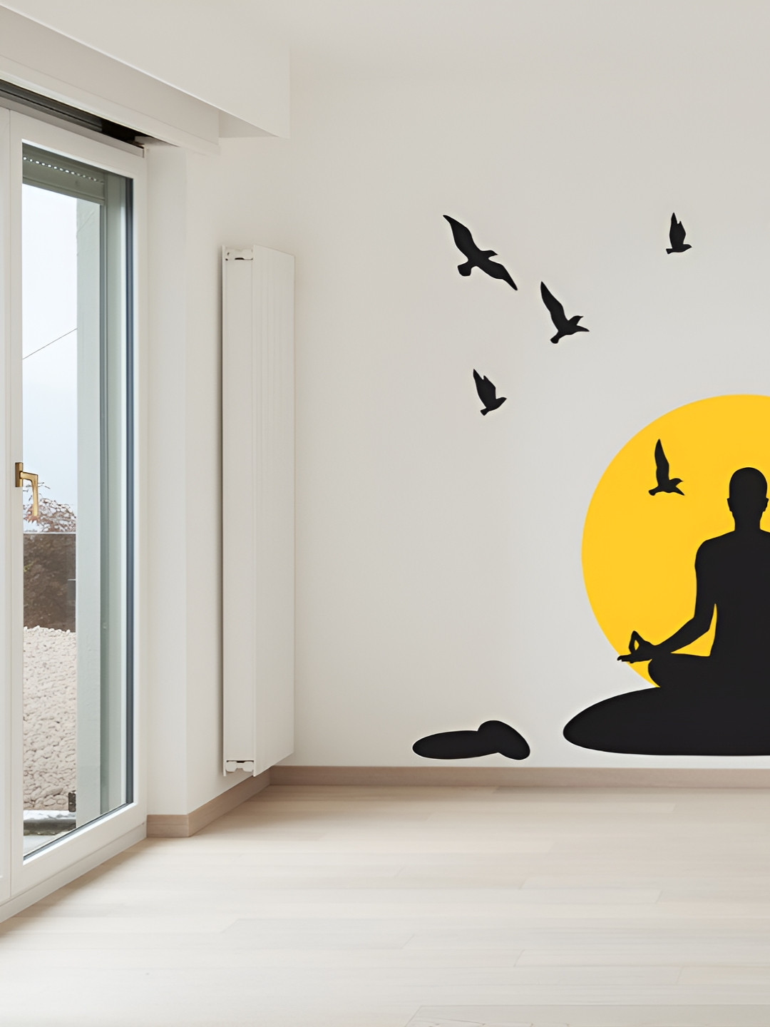 LANSTICK Black & Yellow Printed Puthar Prayer Under The Tree Wall Sticker
