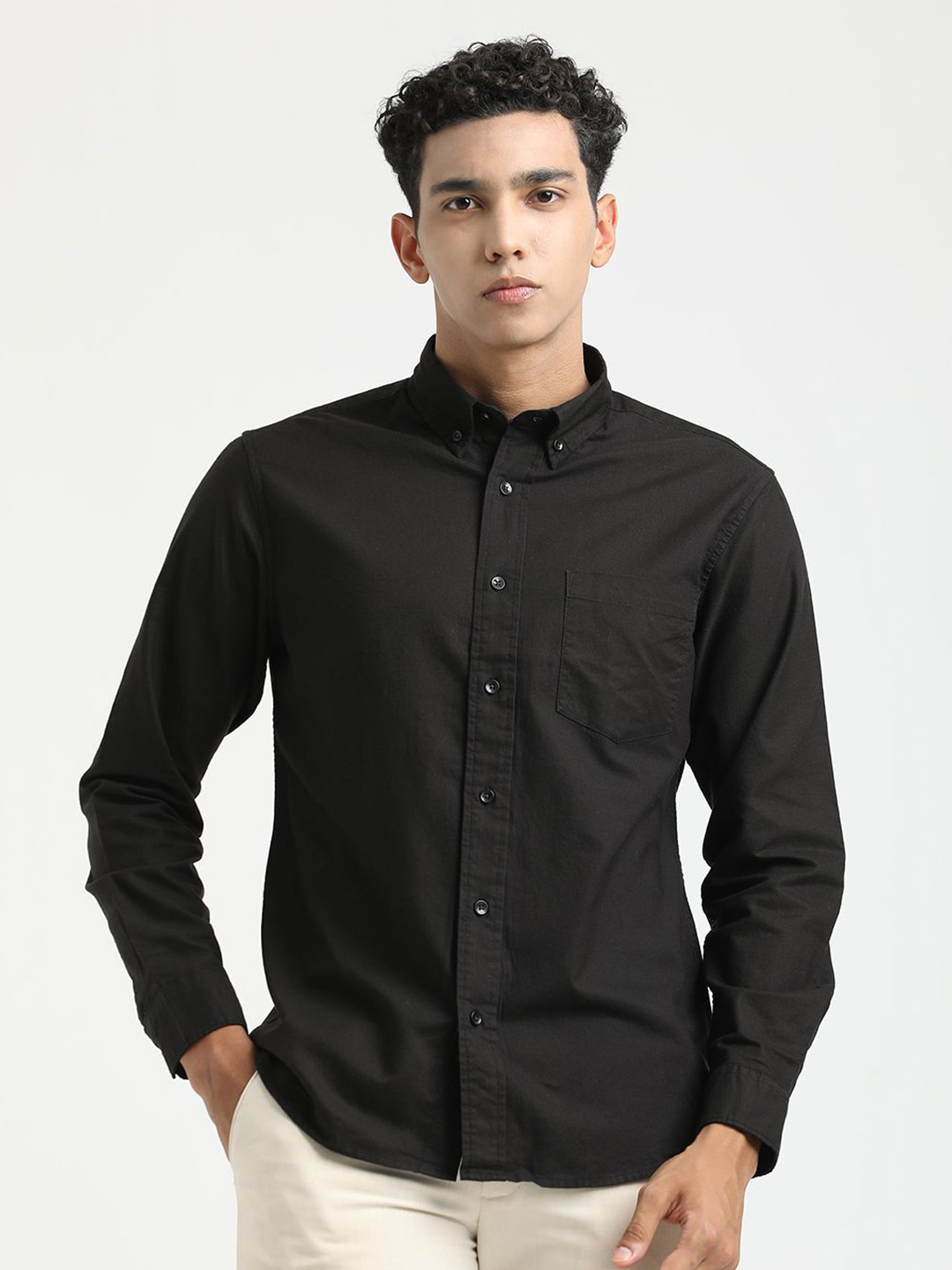 Blu MNKY Button-Down Collar Long Sleeves Cotton Smart Slim Fit Shirt