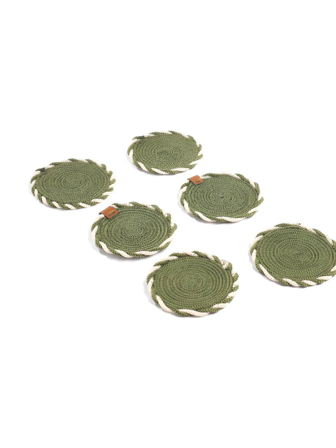 Umami Studio Unisex pack of 6 Olive Green & White Braided Coasters