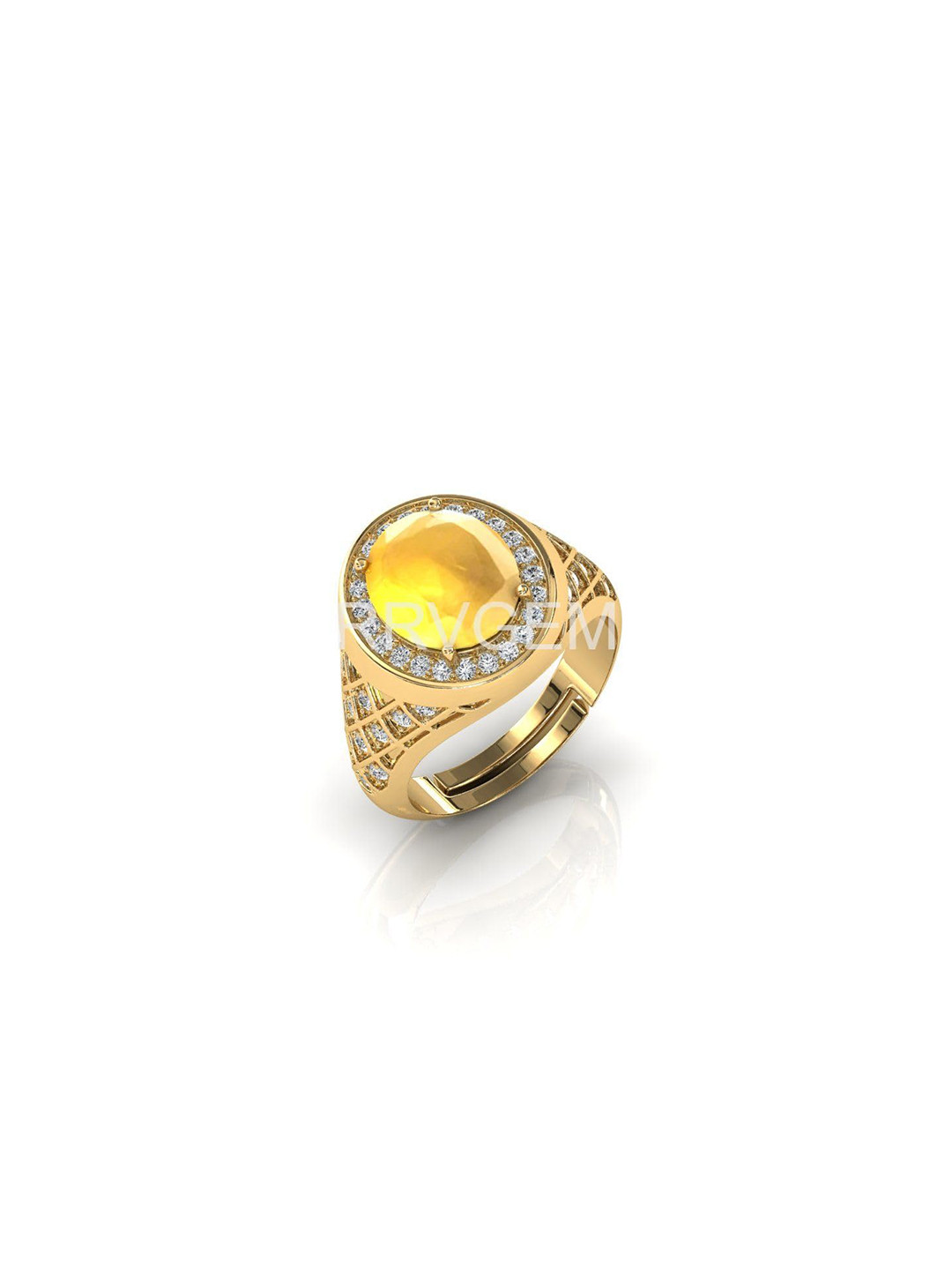 RRVGEM 5.70 KT Gold Plated 7.25 Ratti Yellow Sapphire Pukhraj Adjustable Ring