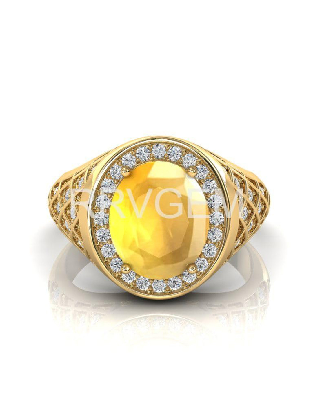 RRVGEM Yellow Sapphire 7.25 Ratti To 7.00 Ratti Gold-Plated Finger Ring
