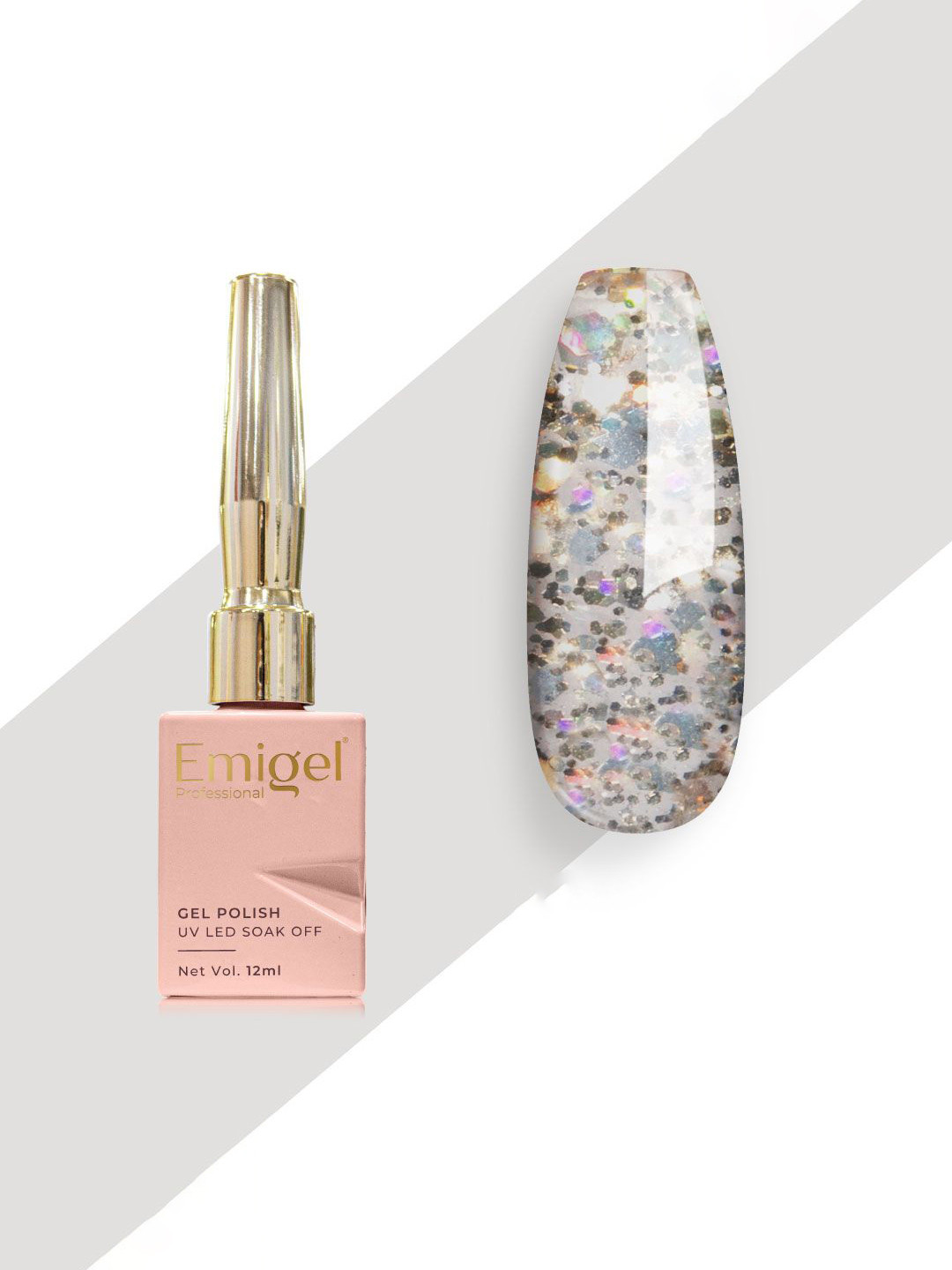 Emigel PROFESSIONAL Uv Led Soak Off Gel Nail Polish- 12 ml- Gold Stone Silver - E018