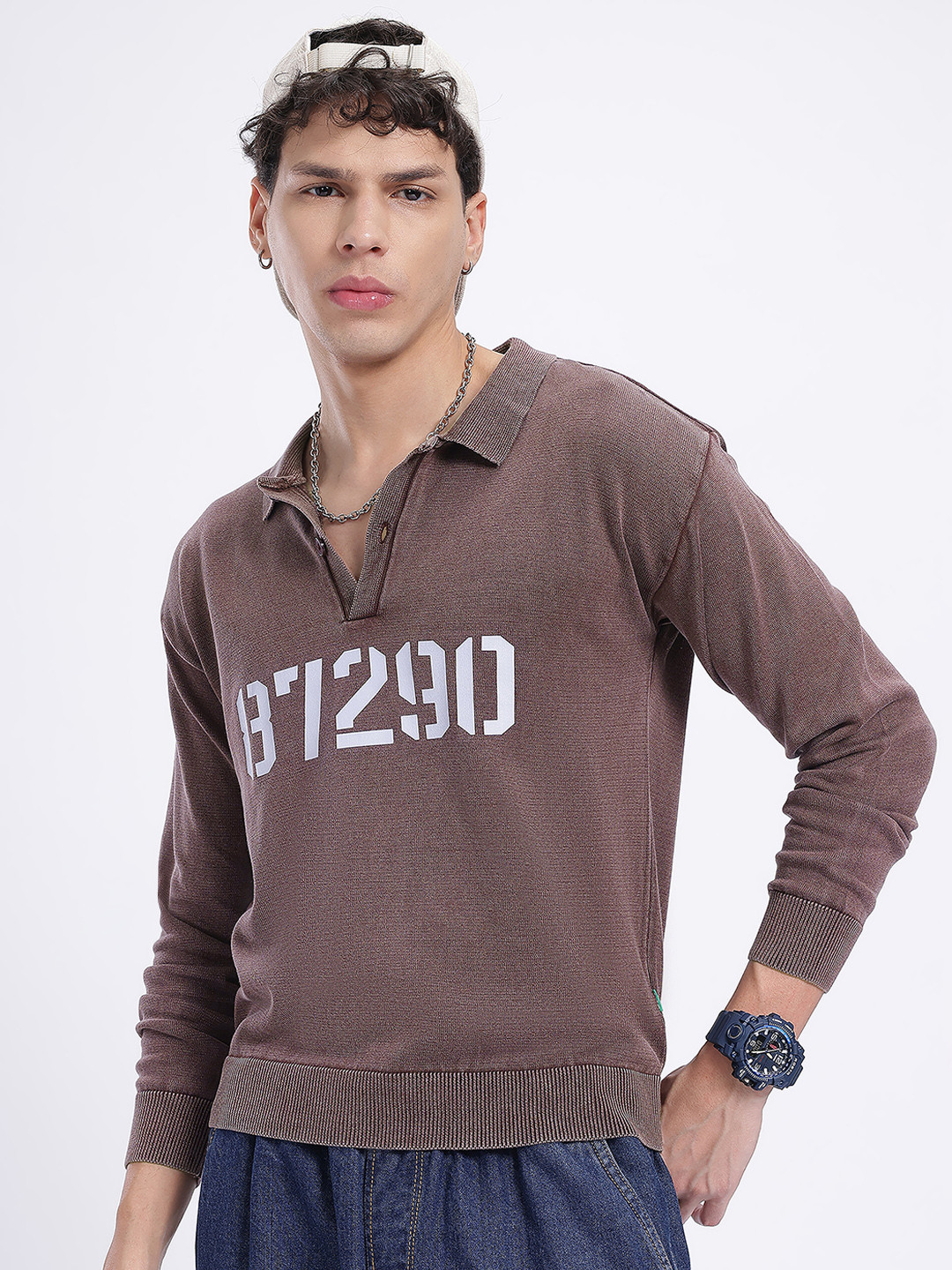 glitchez Numeric Print Regular Fit Polo T-shirt