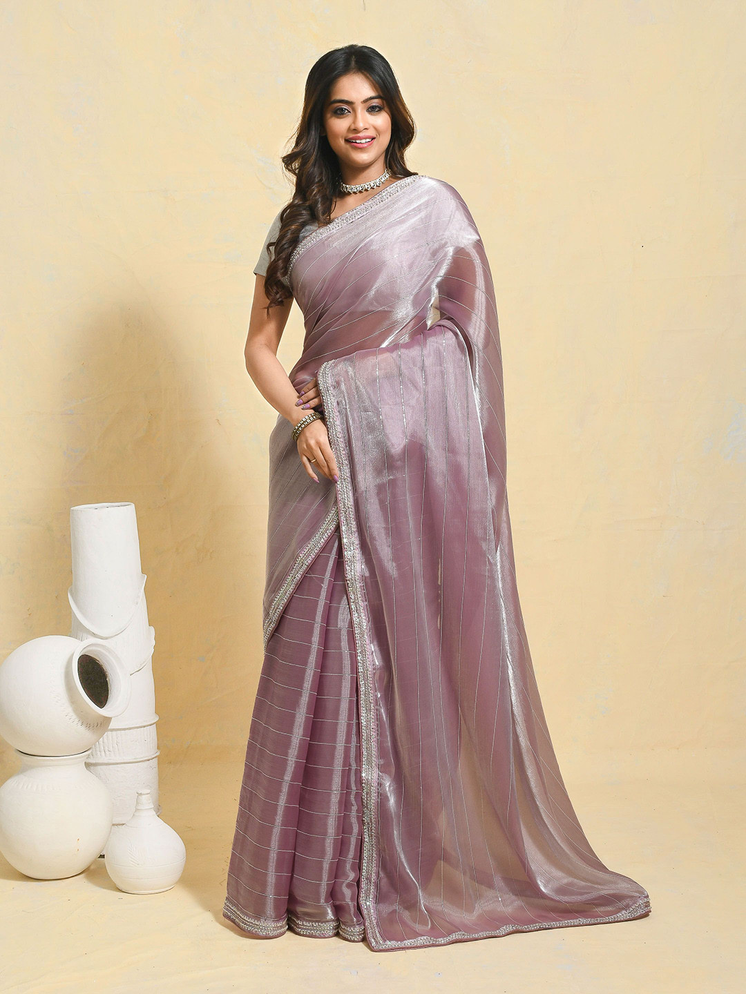 Rupeshwari Embellished Beads and Stones Organza Saree