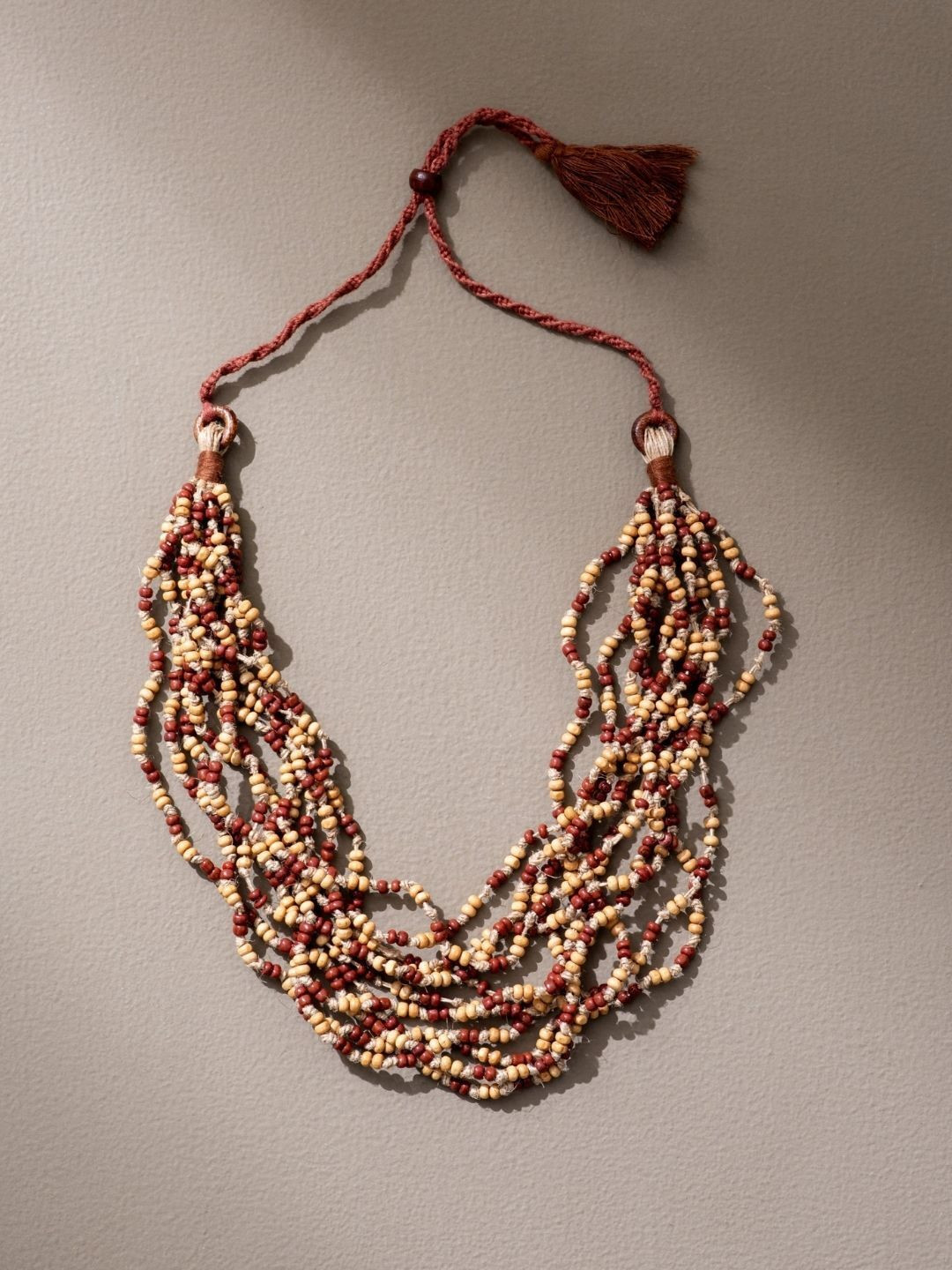 WHE Artificial Beads Beaded Multilayer Adjustable Jute Necklace
