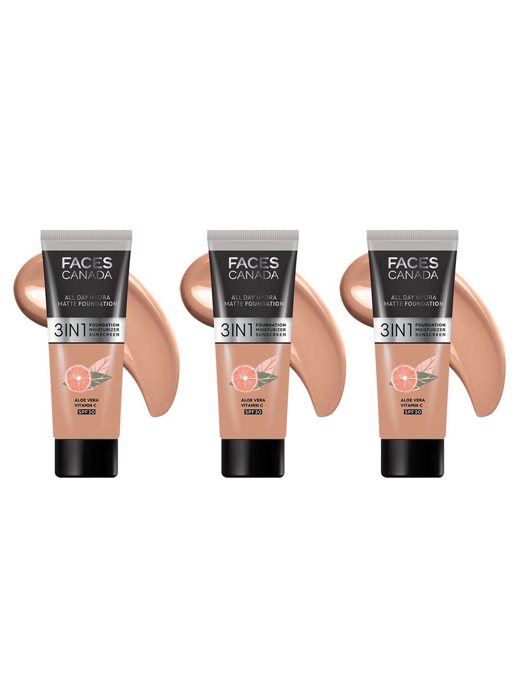 FACES CANADA Set Of 3 Hydra Matte Foundation Mini- 15 ml Each- Caramel Natural 023