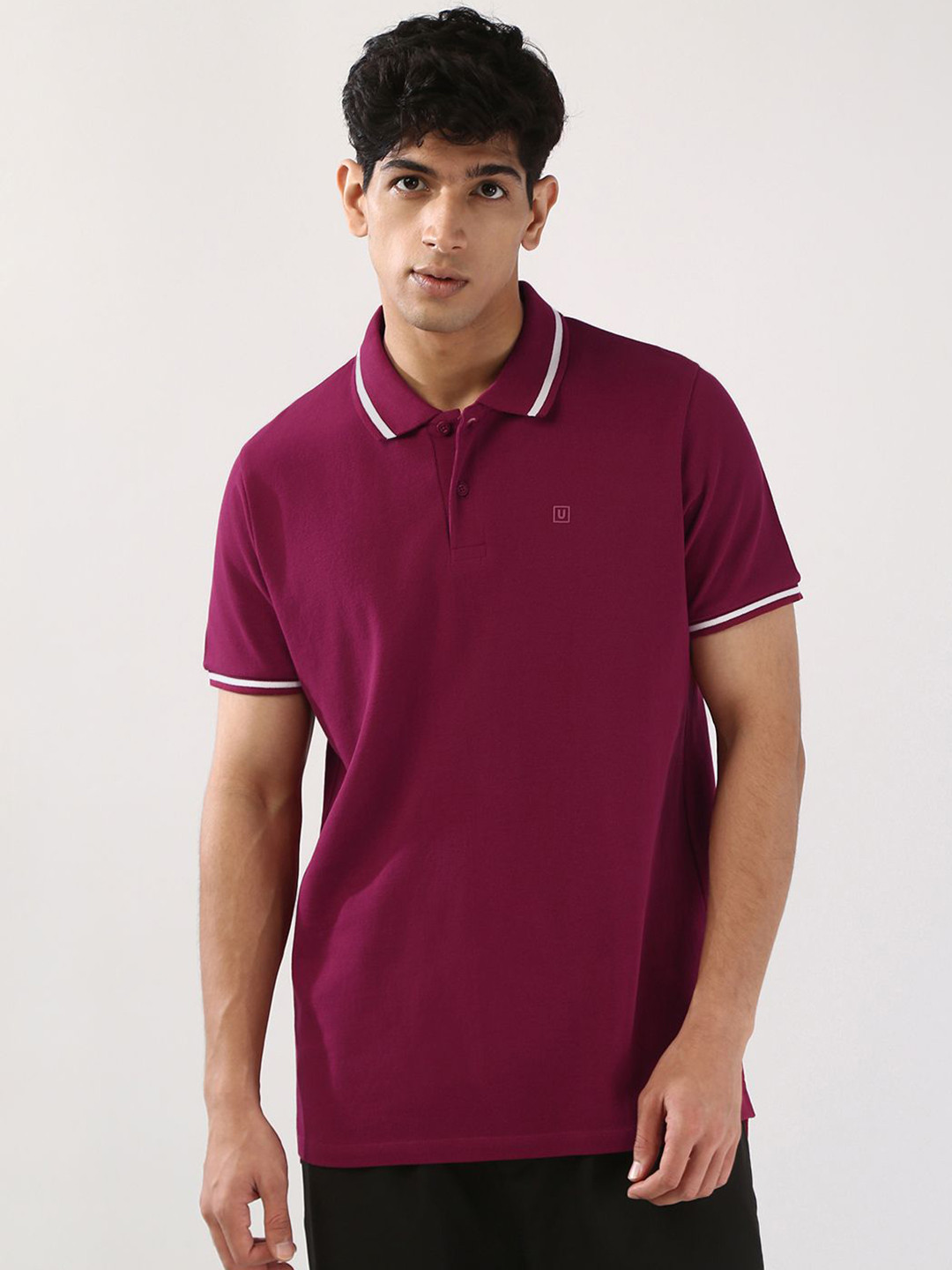 Urbano Fashion Men's Wine Solid Regular Fit Half Sleeve Cotton Polo Collar T-Shirt