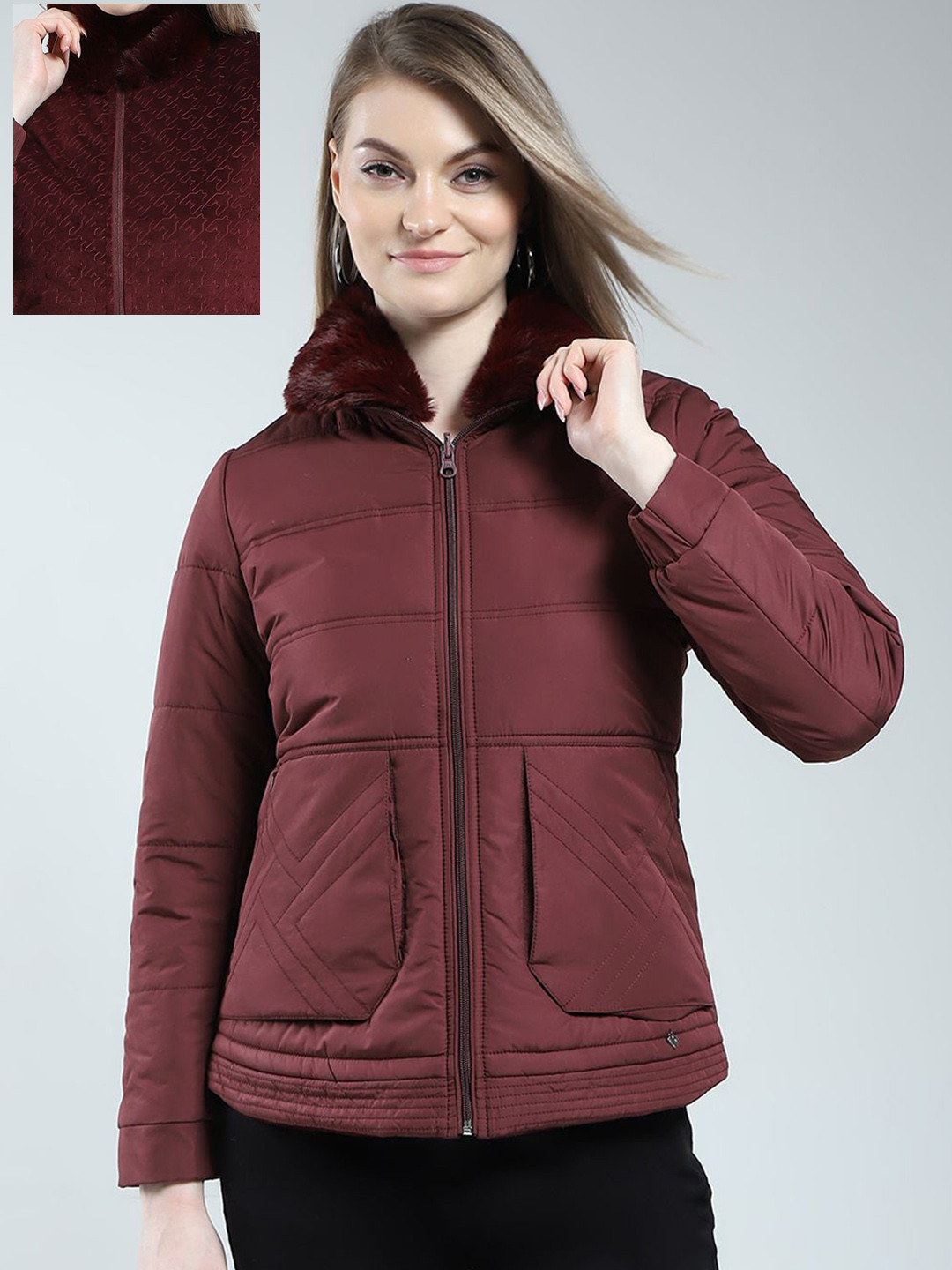 Monte Carlo Women Reversible Solid Mock Neck Puffer Jacket