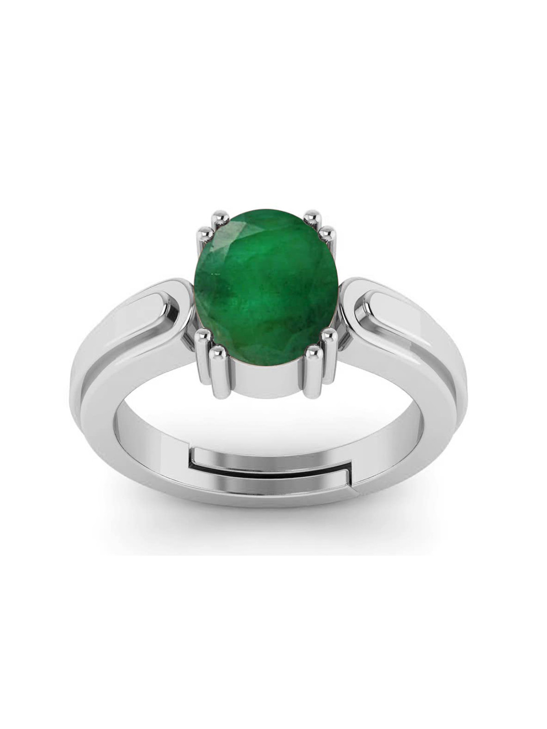 RRVGEM 7.50 Ratti Silver Plated Emerald Adjustable Finger Ring