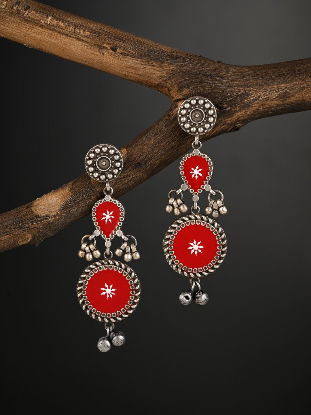 Anvik Silver Plated Hand Painted Circular Drop Earrings