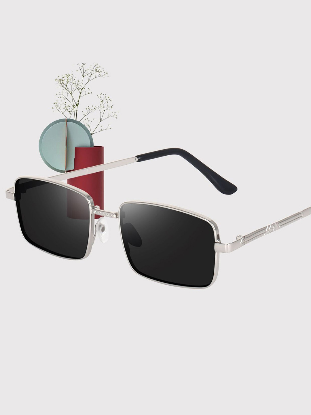 DEXENT COLLECTION Unisex Rectangle Sunglasses with UV Protected Lens 6011 Silver Black