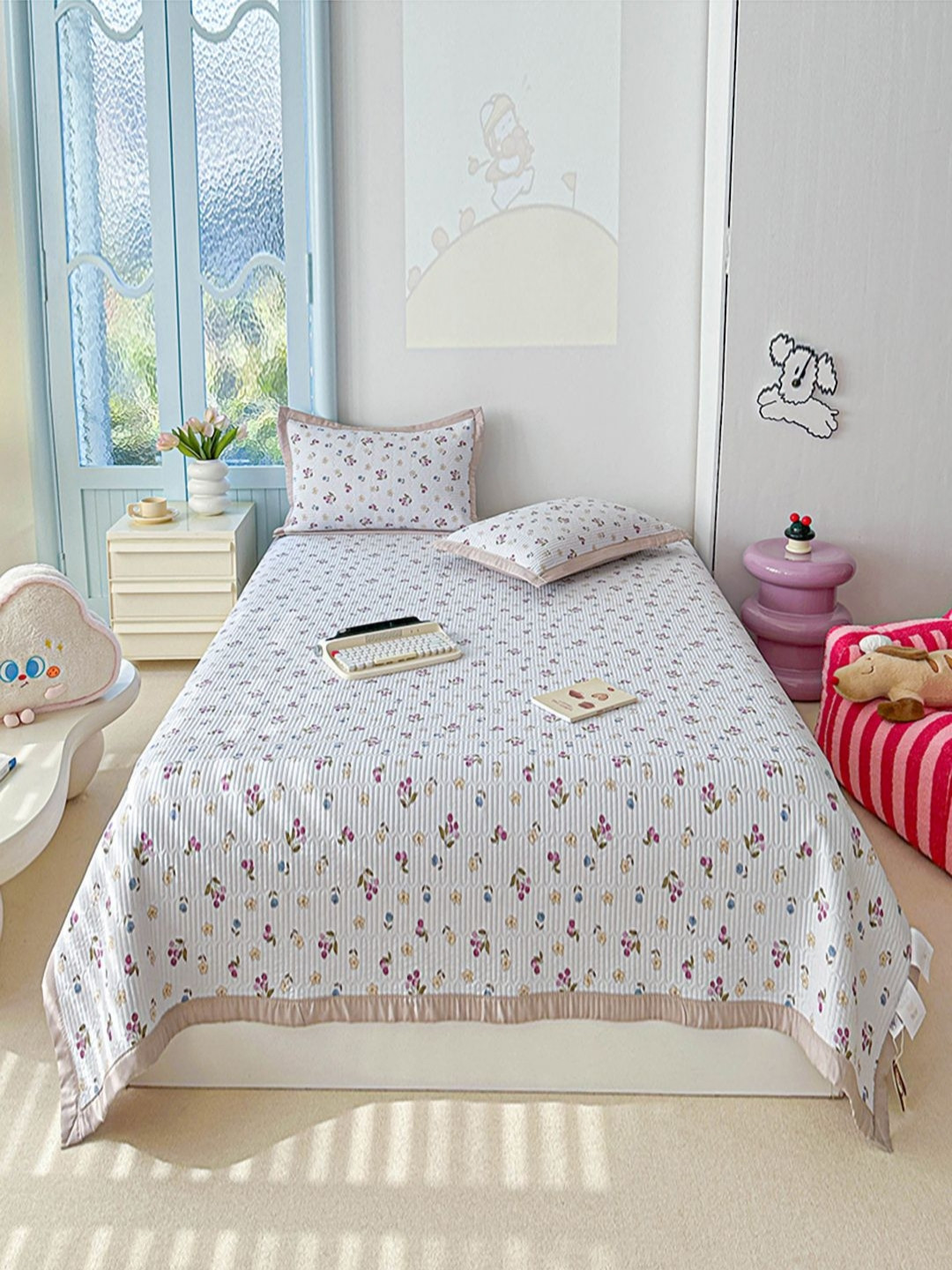 JC HOME Printed Double Queen Size Bed Covers & 2 Pillow Covers