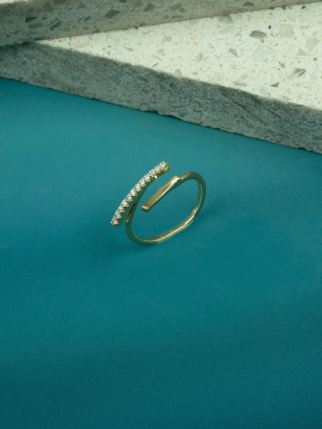 ARTKLIM Gold Plated American Diamond Studded Minimal Design Adjustable Finger Ring