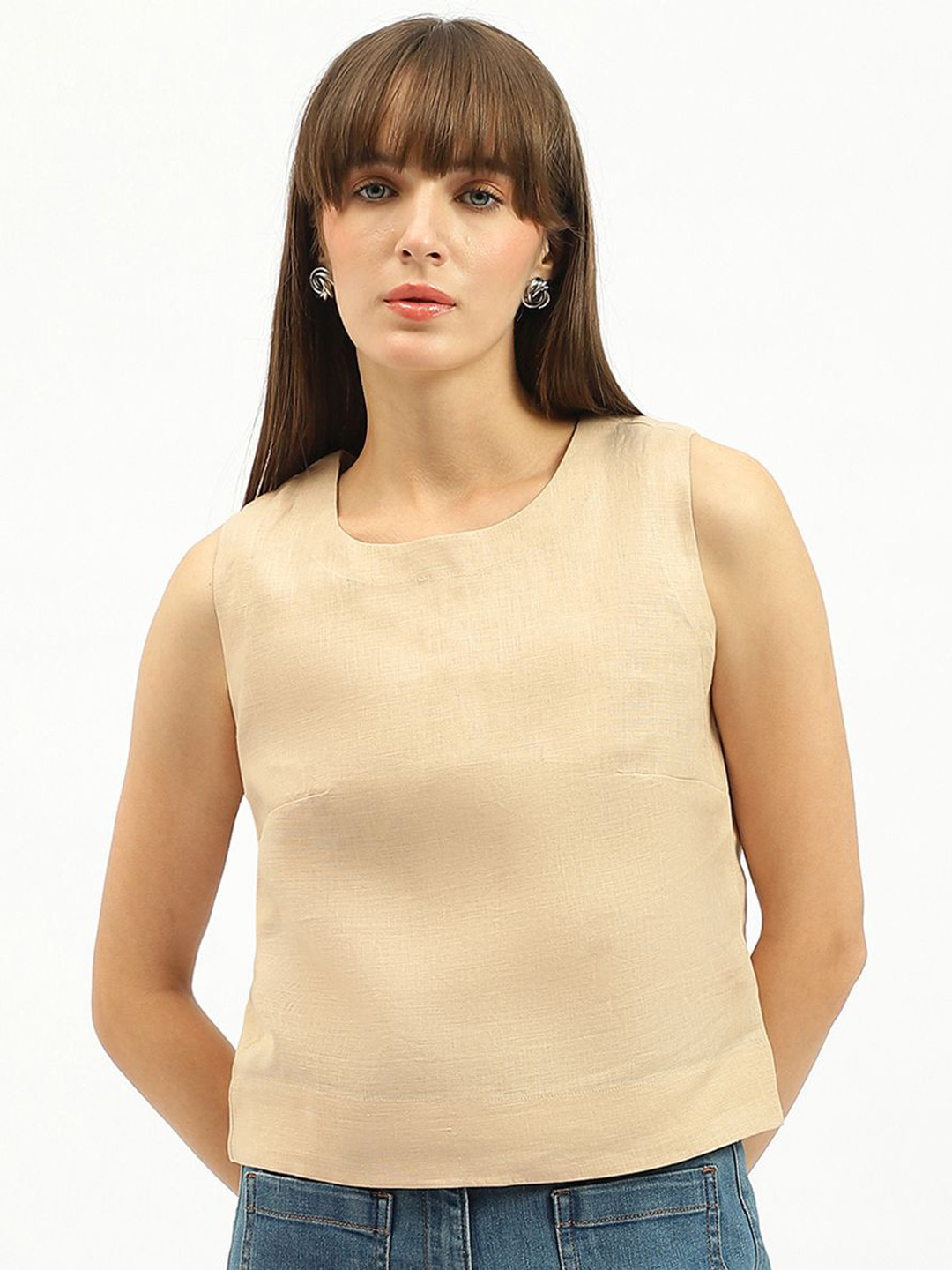 United Colors of Benetton Women Solid Sleeveless Linen Top