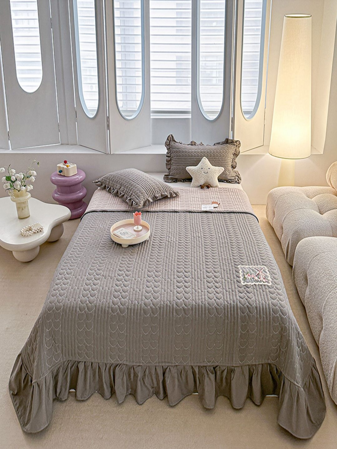 JC HOME Grey 162 TC King BedcoverSet