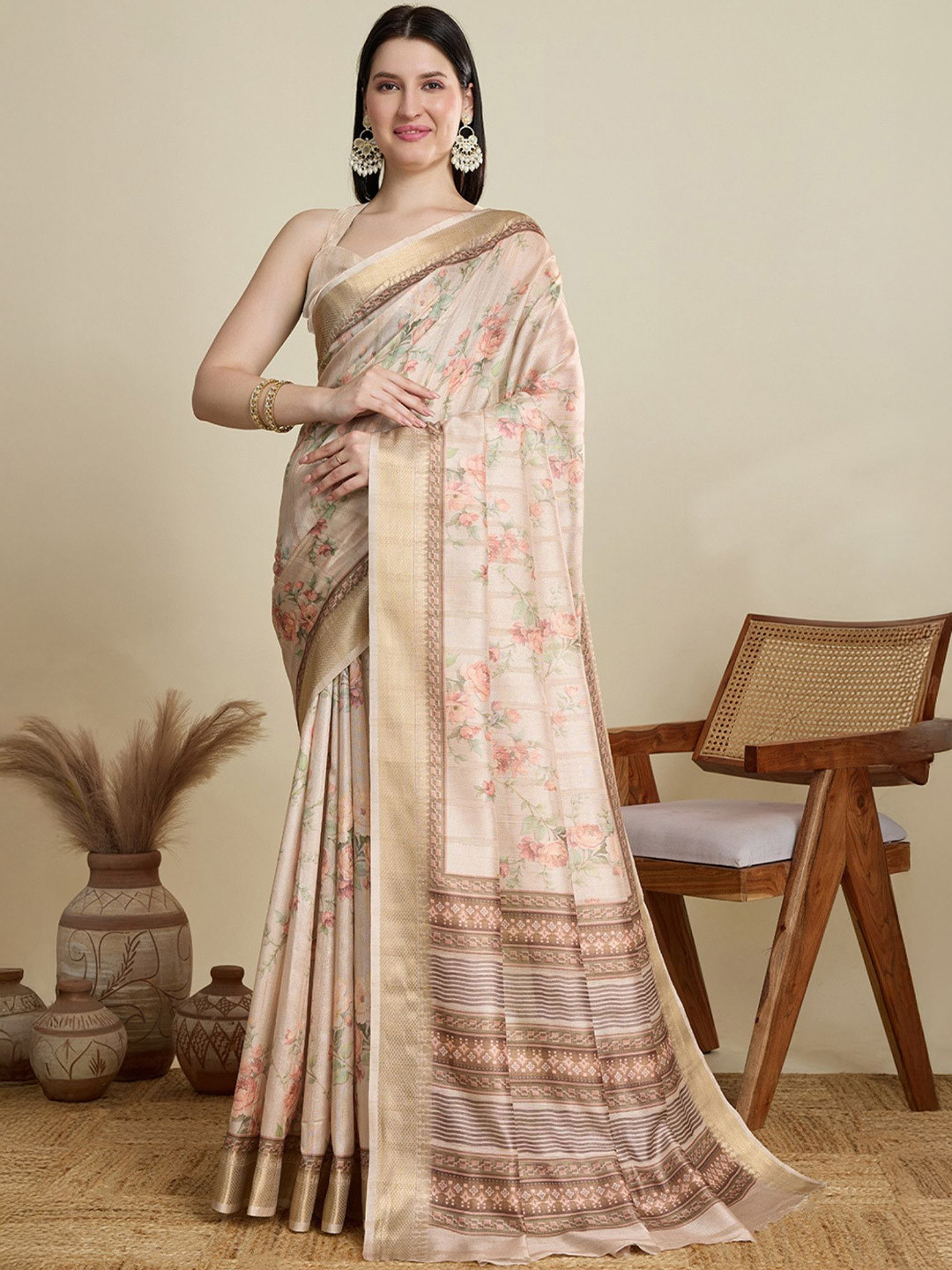 MySilkLove Meriono Cream Woven Cotton Saree