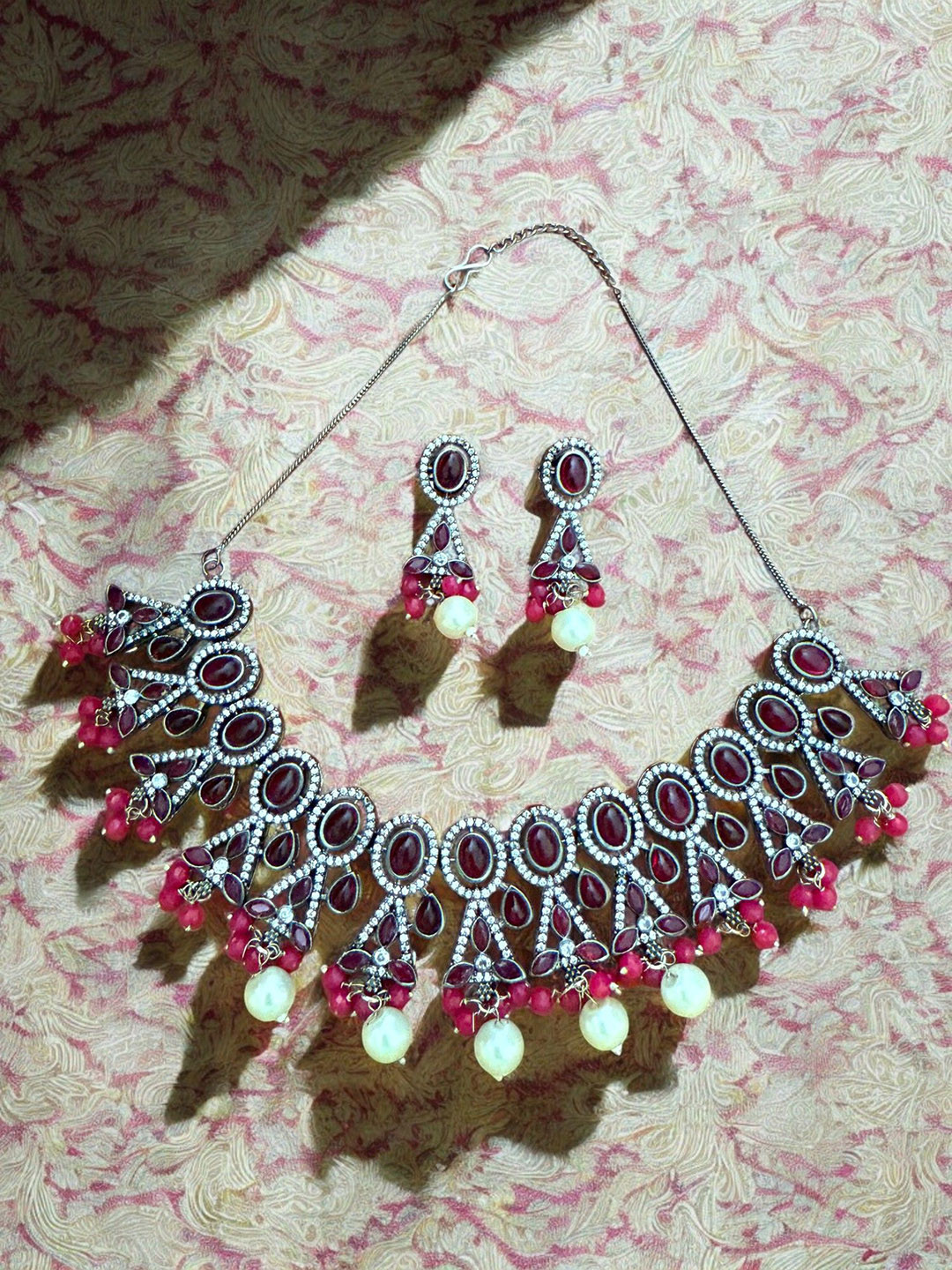 Rebekah Silver-Plated Teardrop Stone Beaded & Pearl Jewellery Set
