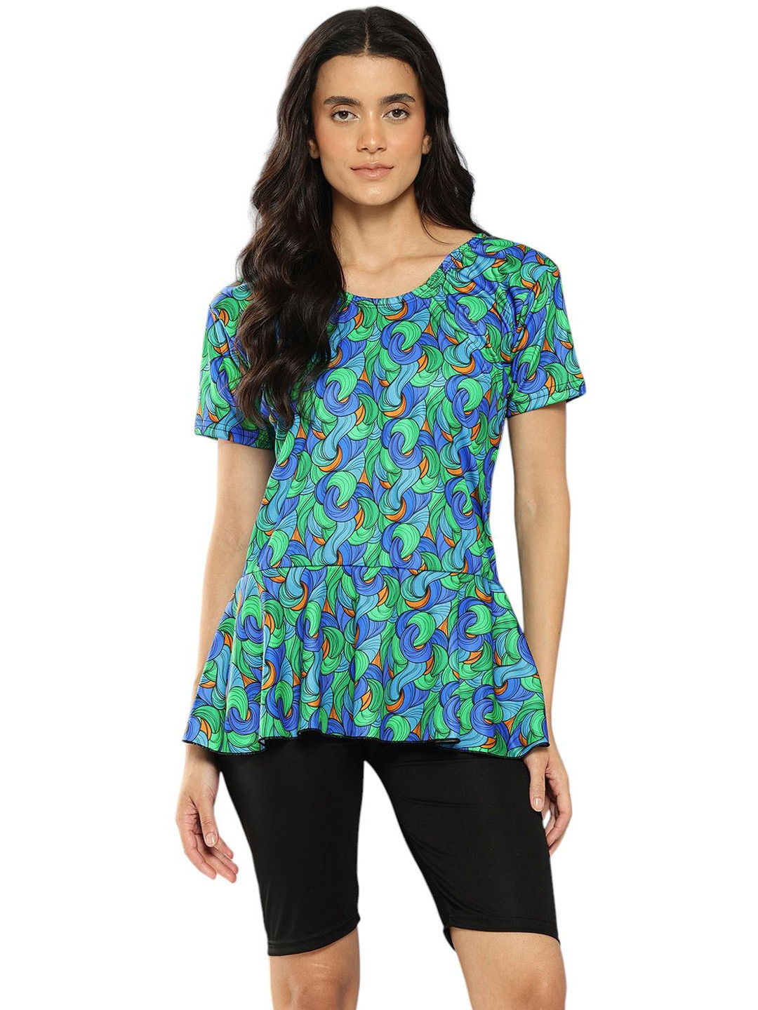Aarika Abstract Printed Swim Suit With Cap