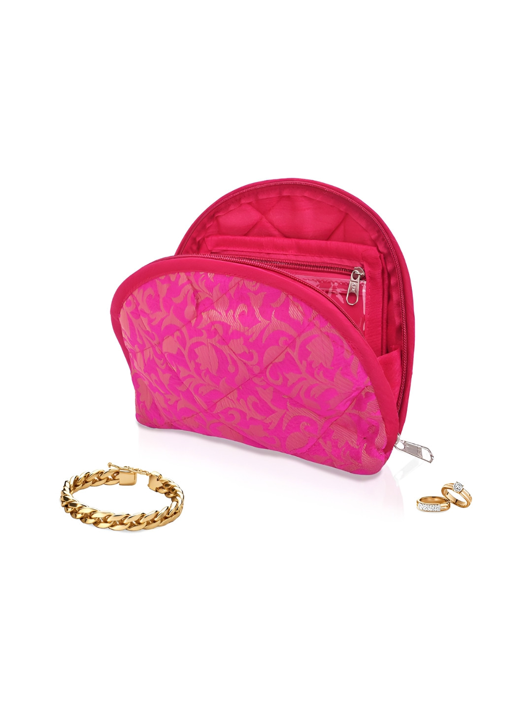 Aura Pink Printed Cotton Wardrobe Jewellery Organiser