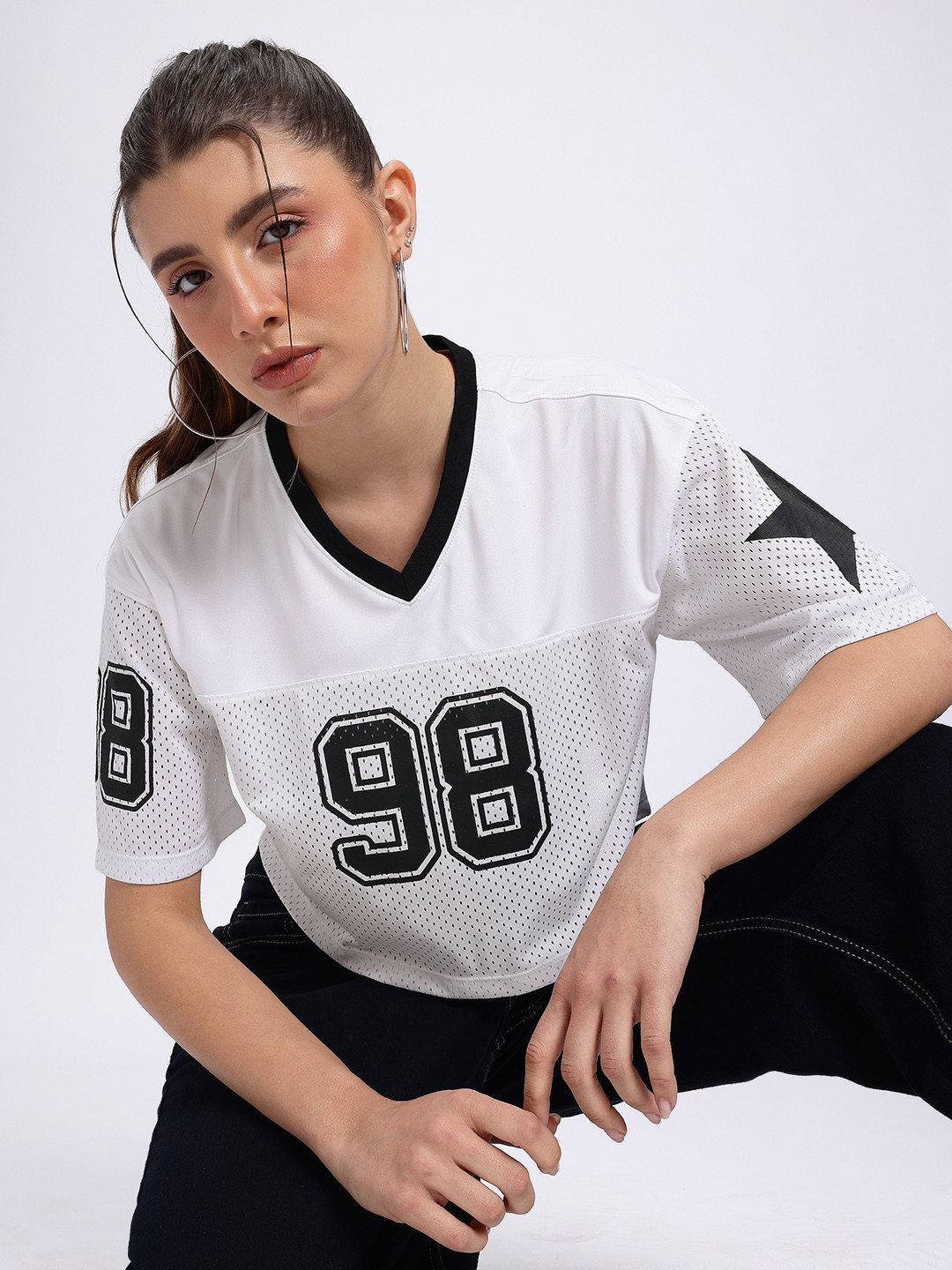 glitchez Crop Boxy Mesh Varsity T-shirt