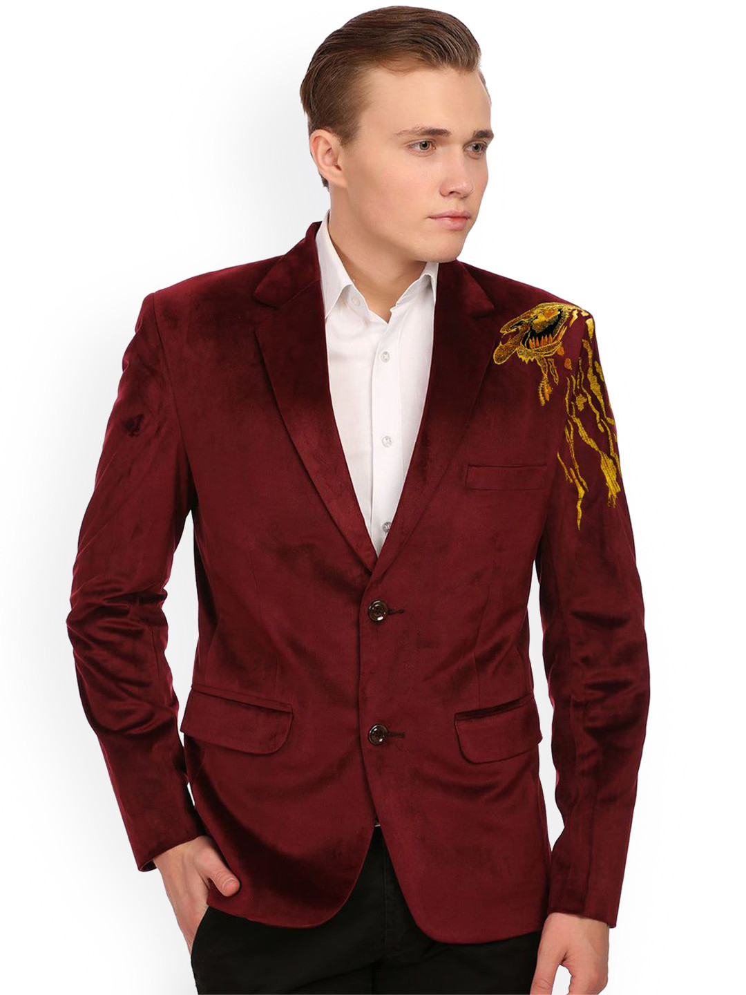 Wintage Velvet Embroidery Notched Lapel Single Breasted Blazer