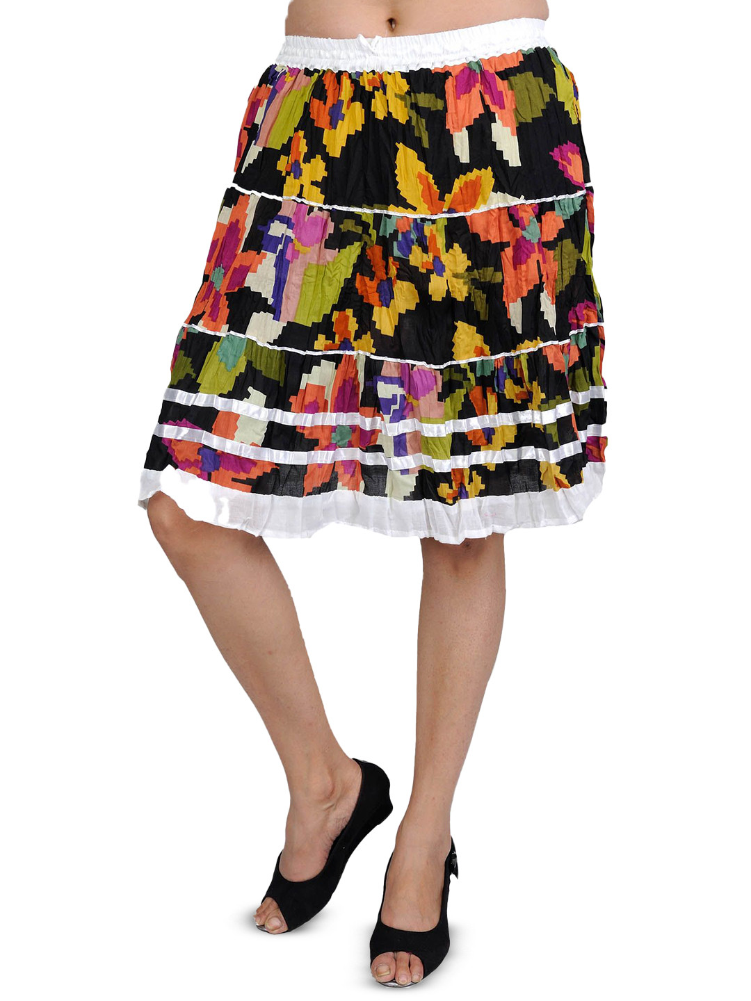 Exotic India Multi-Color Short Skirt With Floral Print