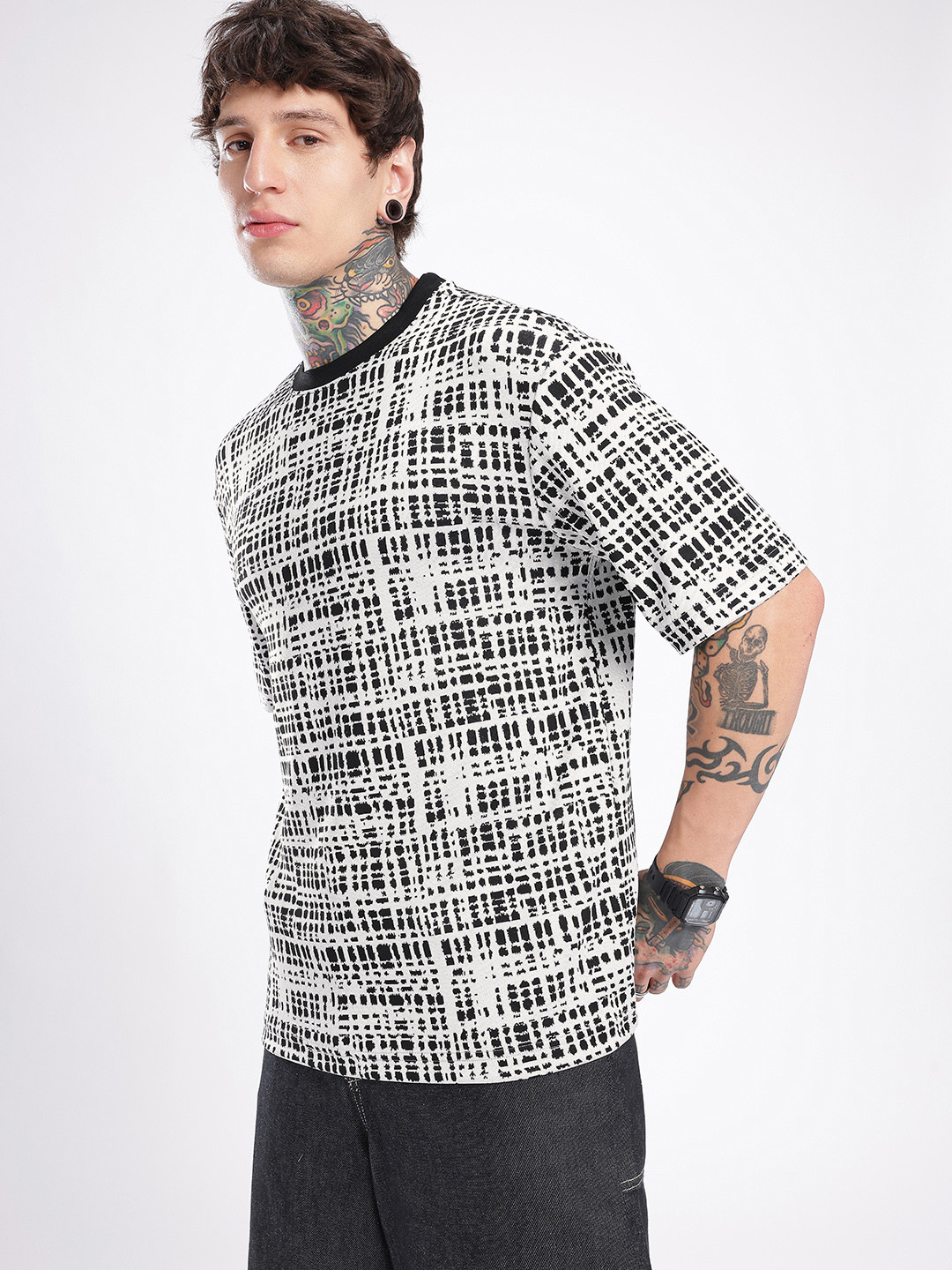 glitchez Cool Touch Selfdesign Monochrome Oversized T-shirt