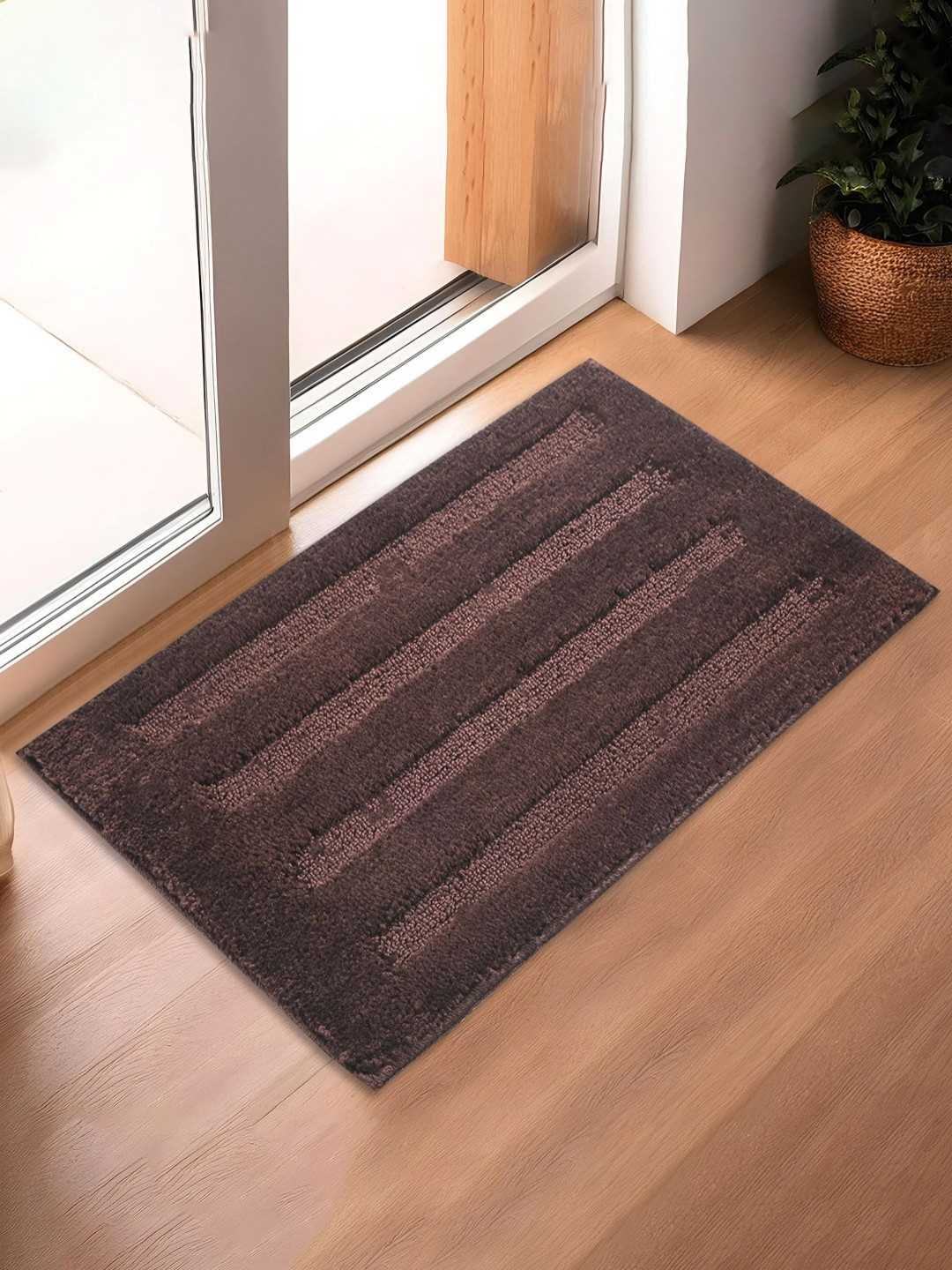 Aura Brown Striped Microfiber Ultra Absorbent Bath Mat