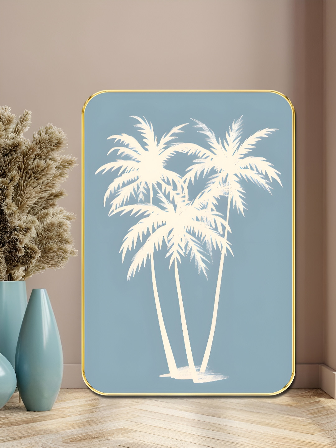 Myntra Elegant Homes Blue & White Wood Tropical Palm Tree Sparkle Wall Art