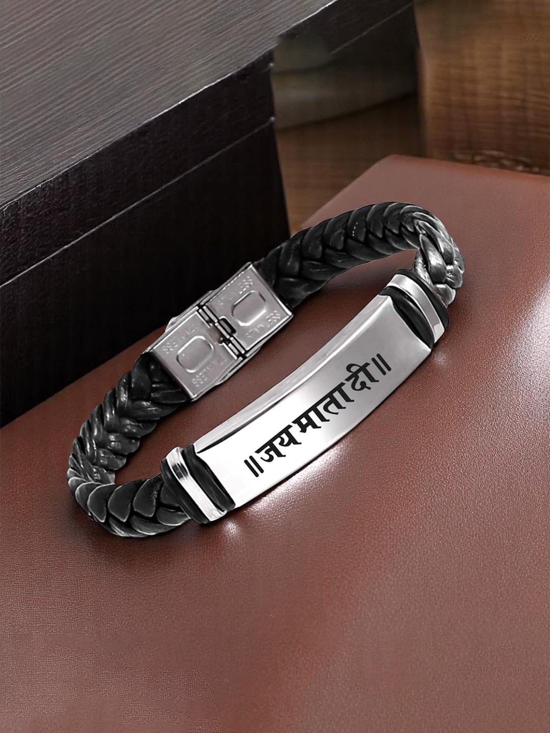 M Men Style Jay Maata Dee Printed Stainless Steel & Braided Leather Wraparound Bracelet