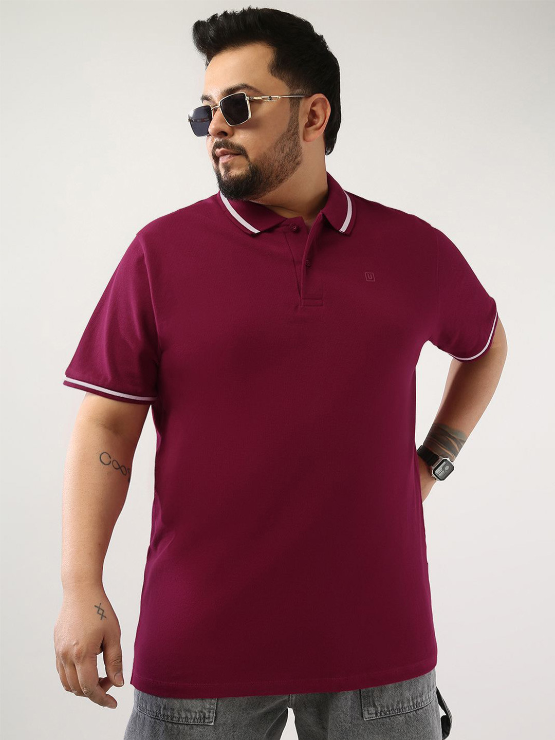 Urbano Plus Men's Wine Solid Regular Fit Half Sleeve Cotton Polo Collar T-Shirt