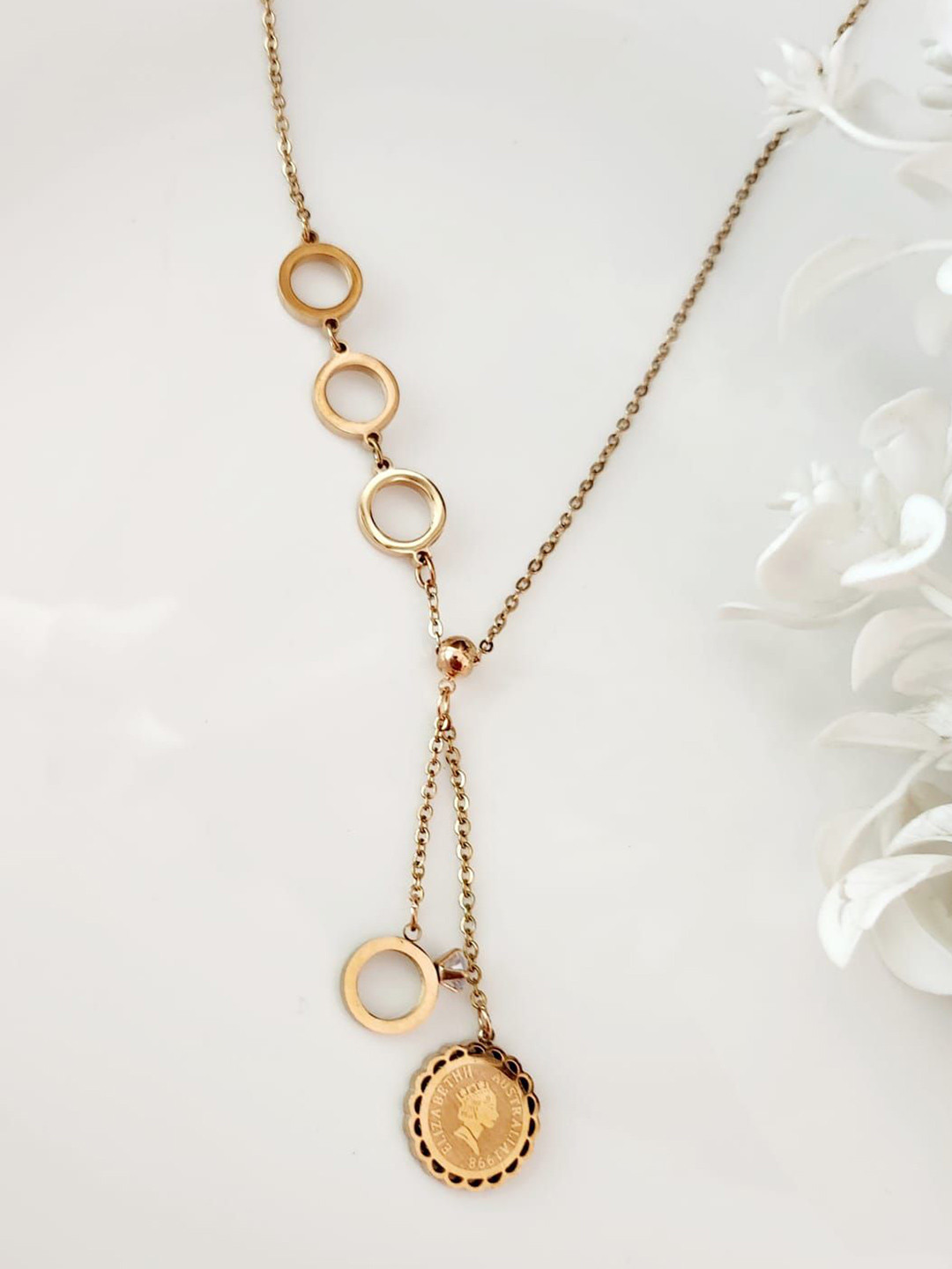 Piu Jewels Rose Gold-Plated Stainless Steel Artificial Stone & Beads Chain