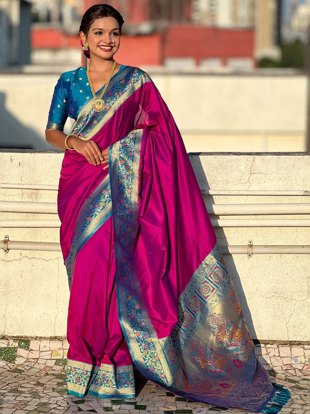 MySilkLove Raspberry Pink Zari Woven Paithani Saree