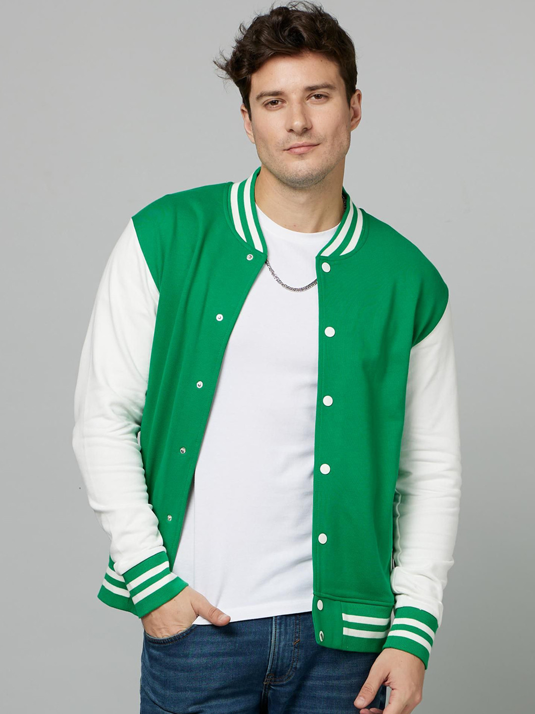 Celio Colourblocked Cotton Varsity Jacket