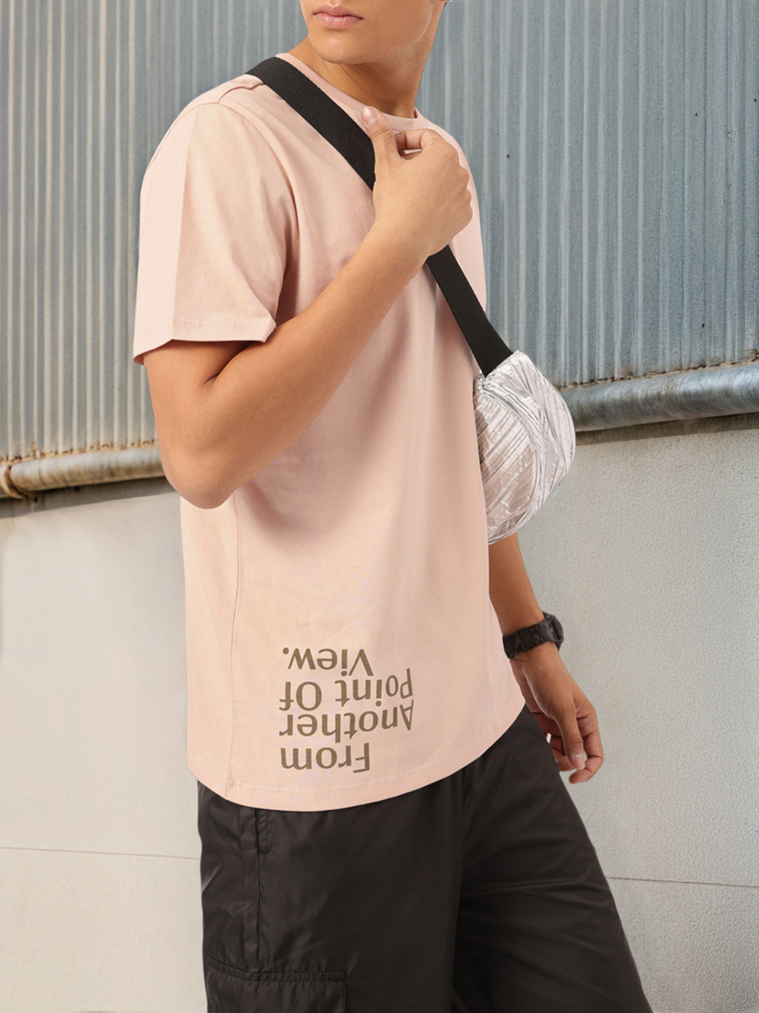 glitchez Solid Placement Typography Print T-shirt