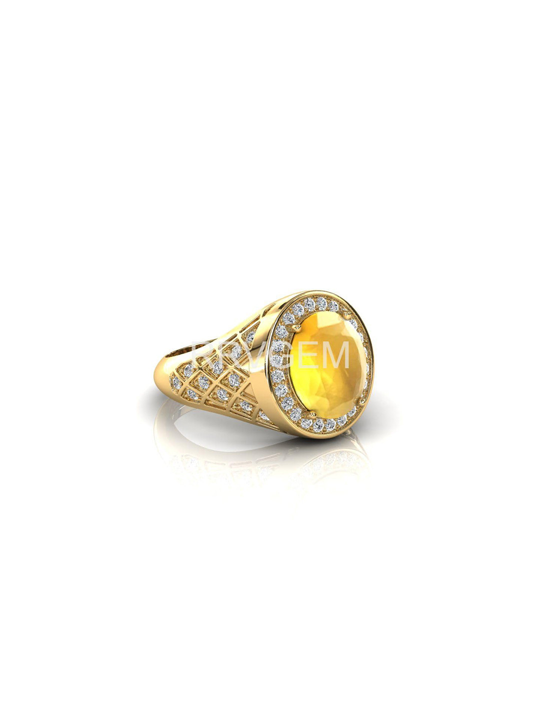 RRVGEM Yellow Sapphire Ring 11.00 Ratti Pukhraj Ring Gold Plated Adjustable Ring Adjustable