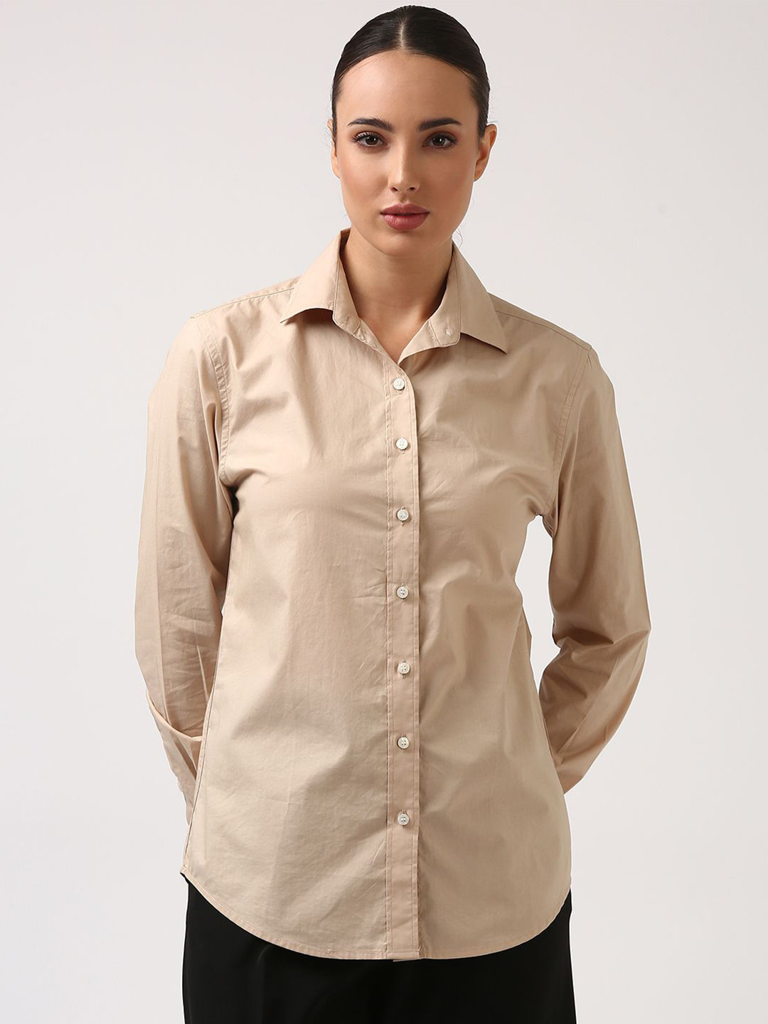 Jolene.club Classic Fit Box Pleat Spread Collar Cotton Formal Shirt
