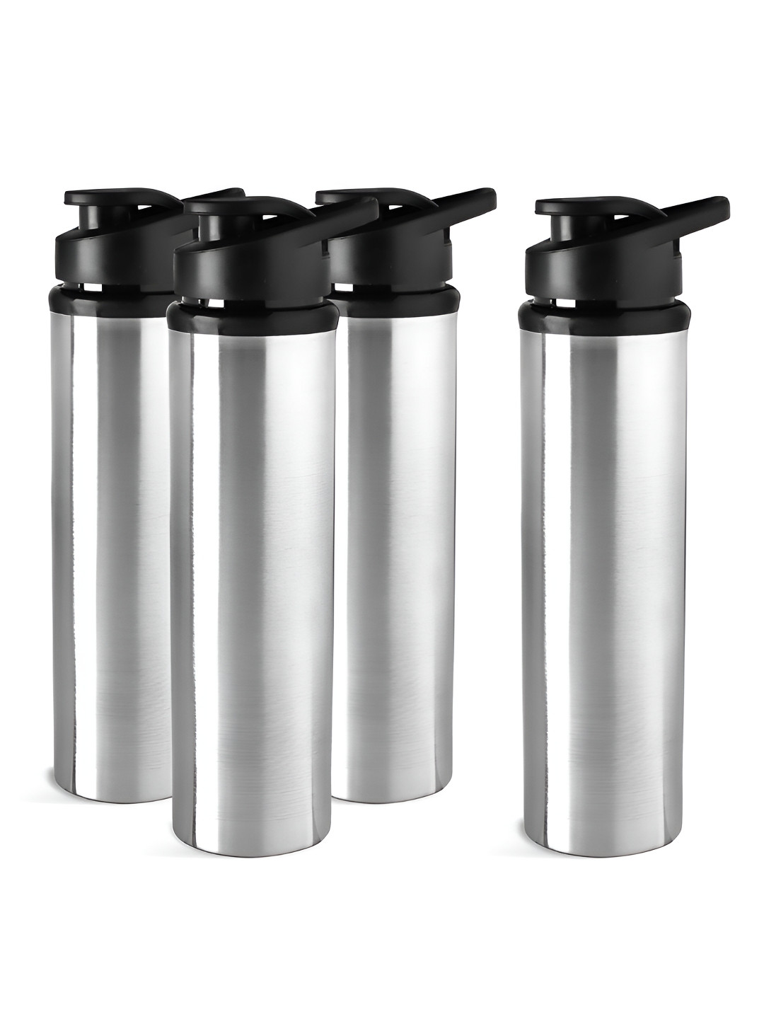 Aura Silver Solid Stainless Steel Flip Top 4 Piece Water Bottle - 700ml