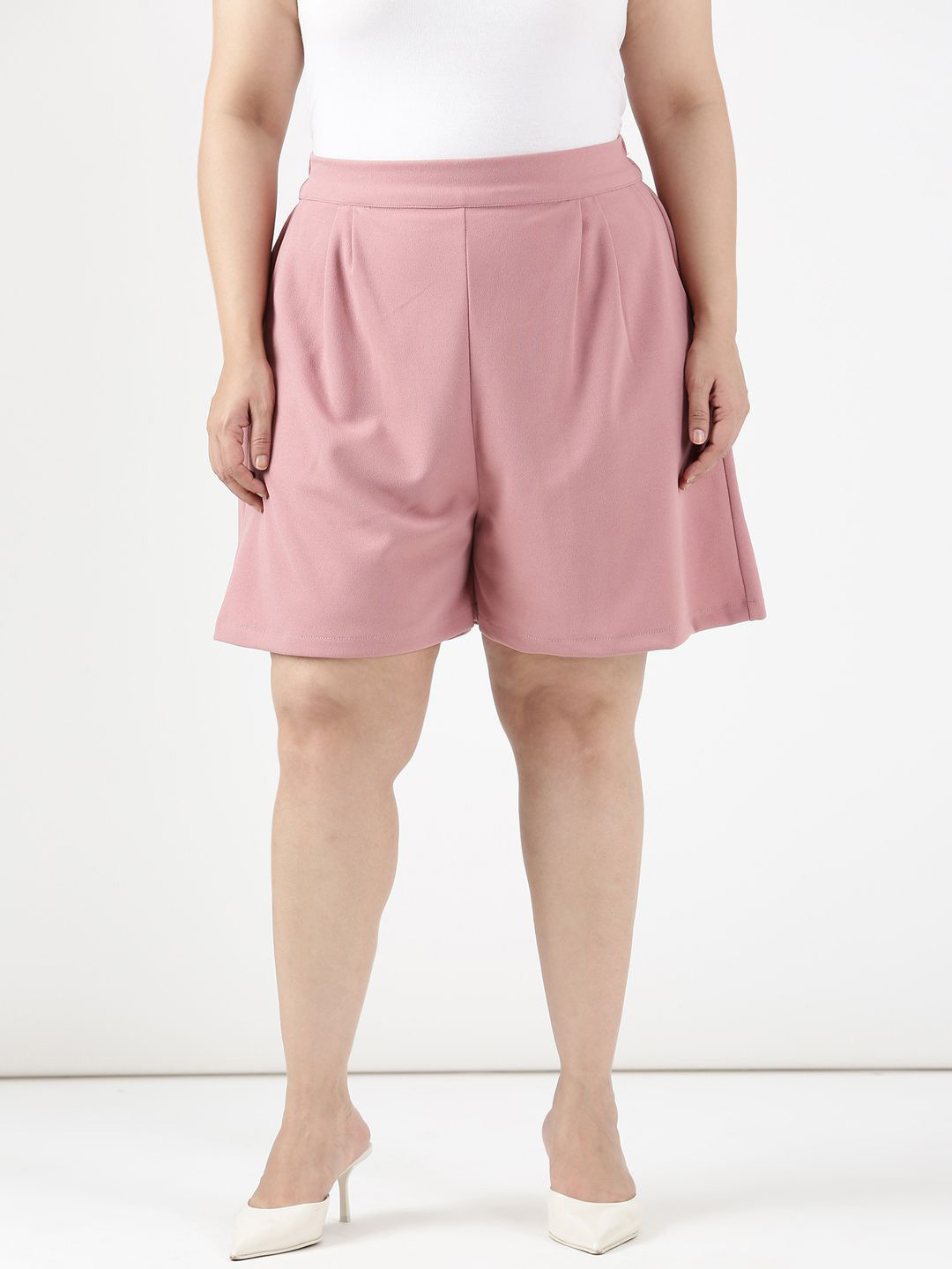 The Pink Moon Women Solid Blush Pink High-Rise Shorts