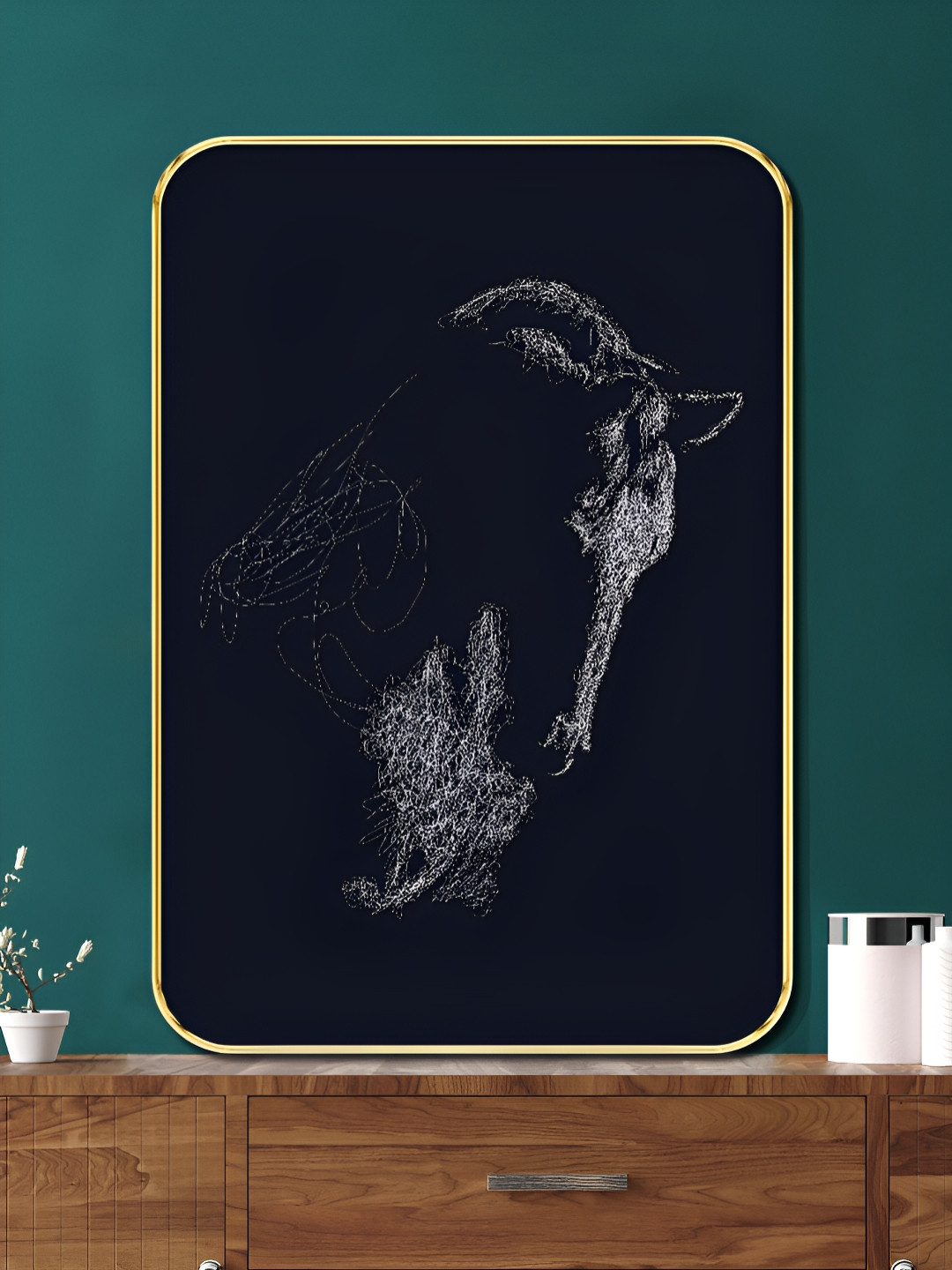 Myntra Elegant Homes Black & Grey 1 Piece Wood Minimalist Horse Line Art Sparkle Wall Art