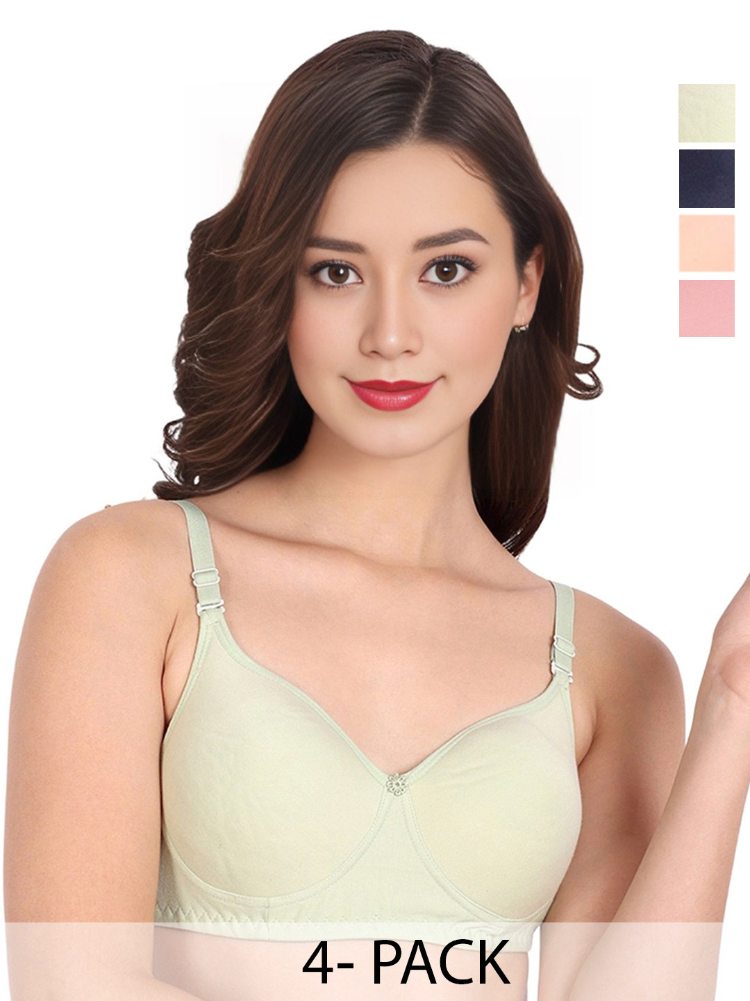 Liigne Women Pack Of 4 Cotton Full Coverage Non-Wired Non Padded T-shirt Bra