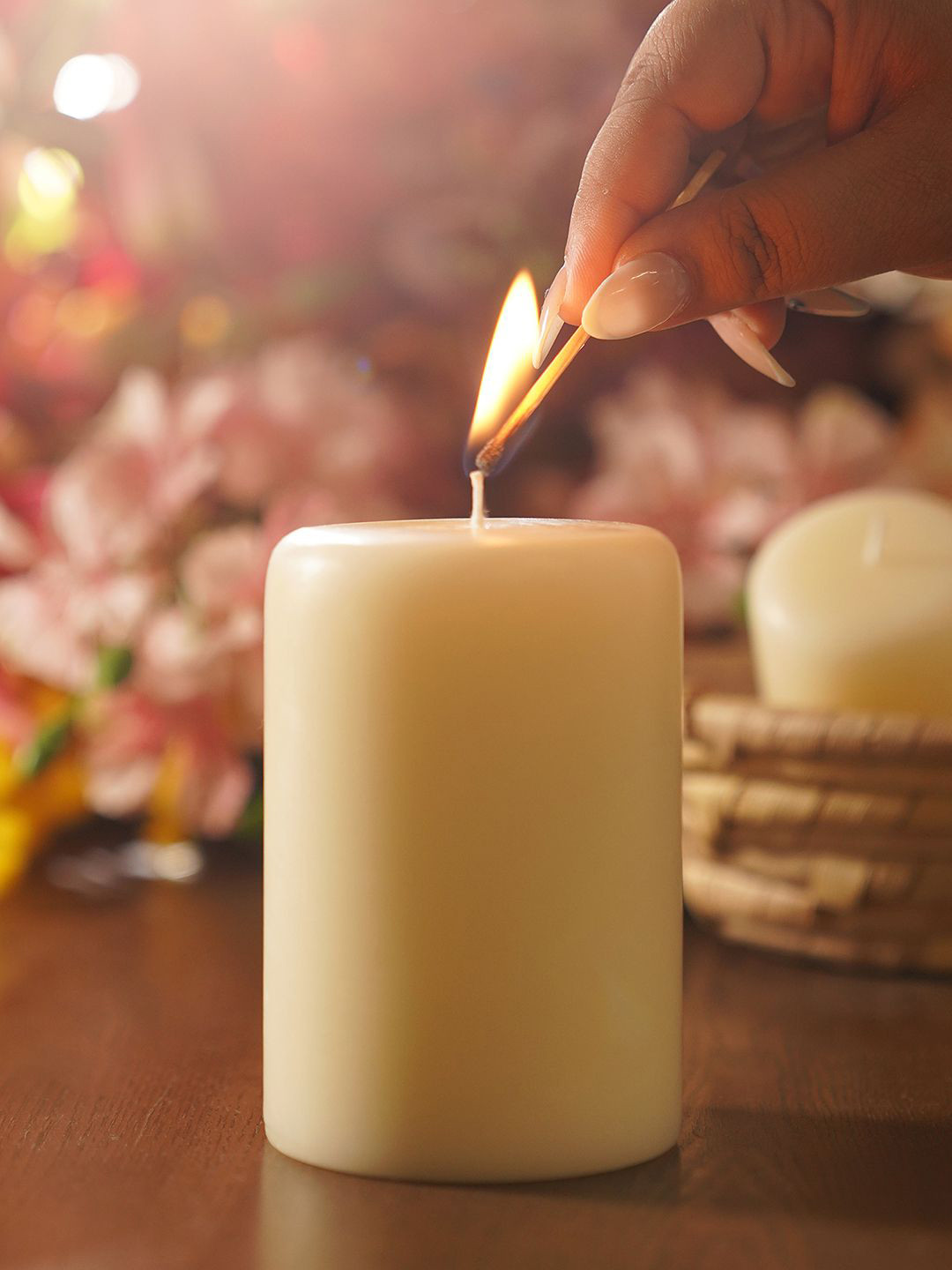 Pure Home and Living White and Chamomile Lavender & Chamomile Solid Pillar Candles